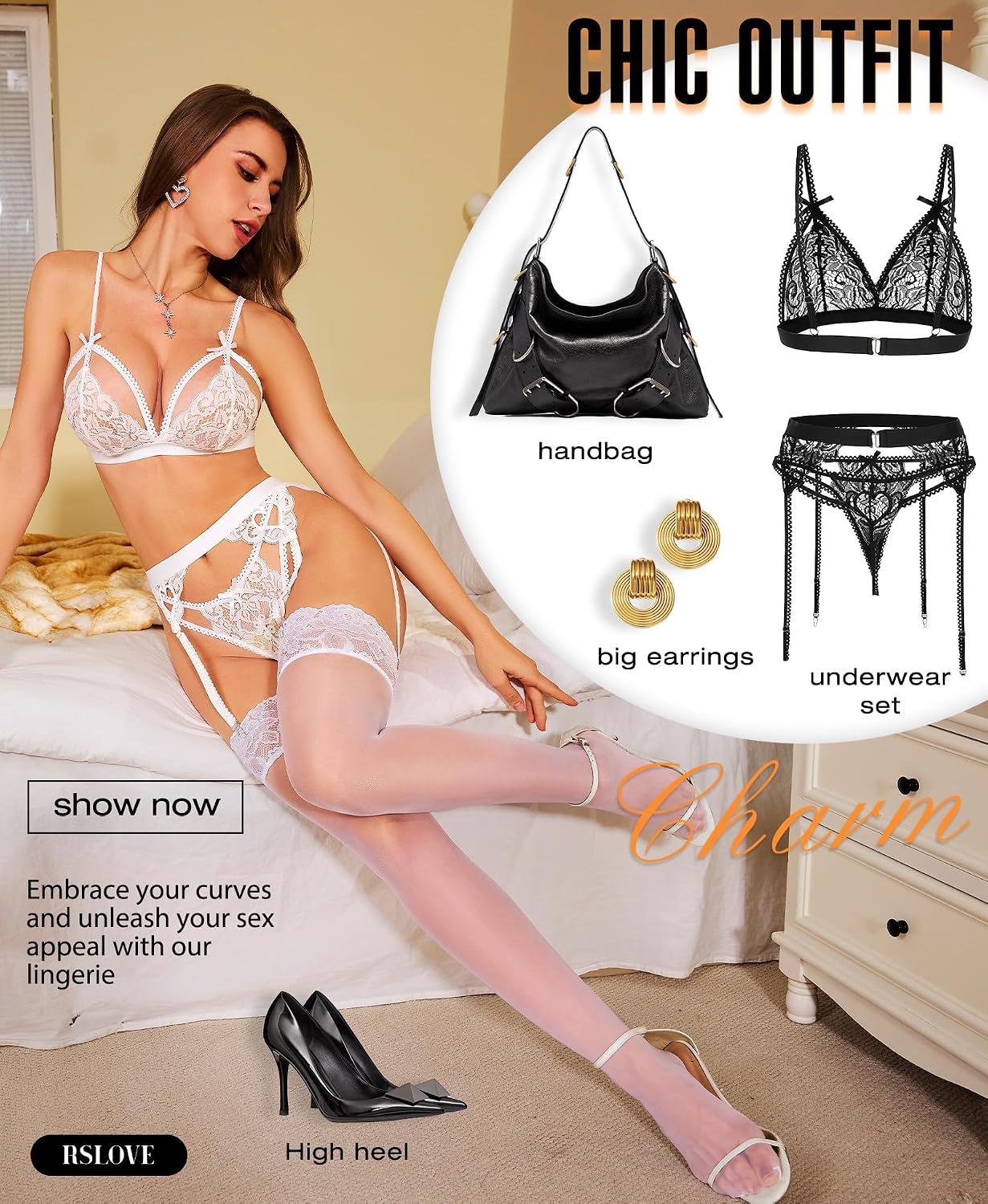 Thumbnail 3 de RSLOVE Hold-up Stockings for Women, Lace Thigh Highs with Anti-Slip Silicone Bands