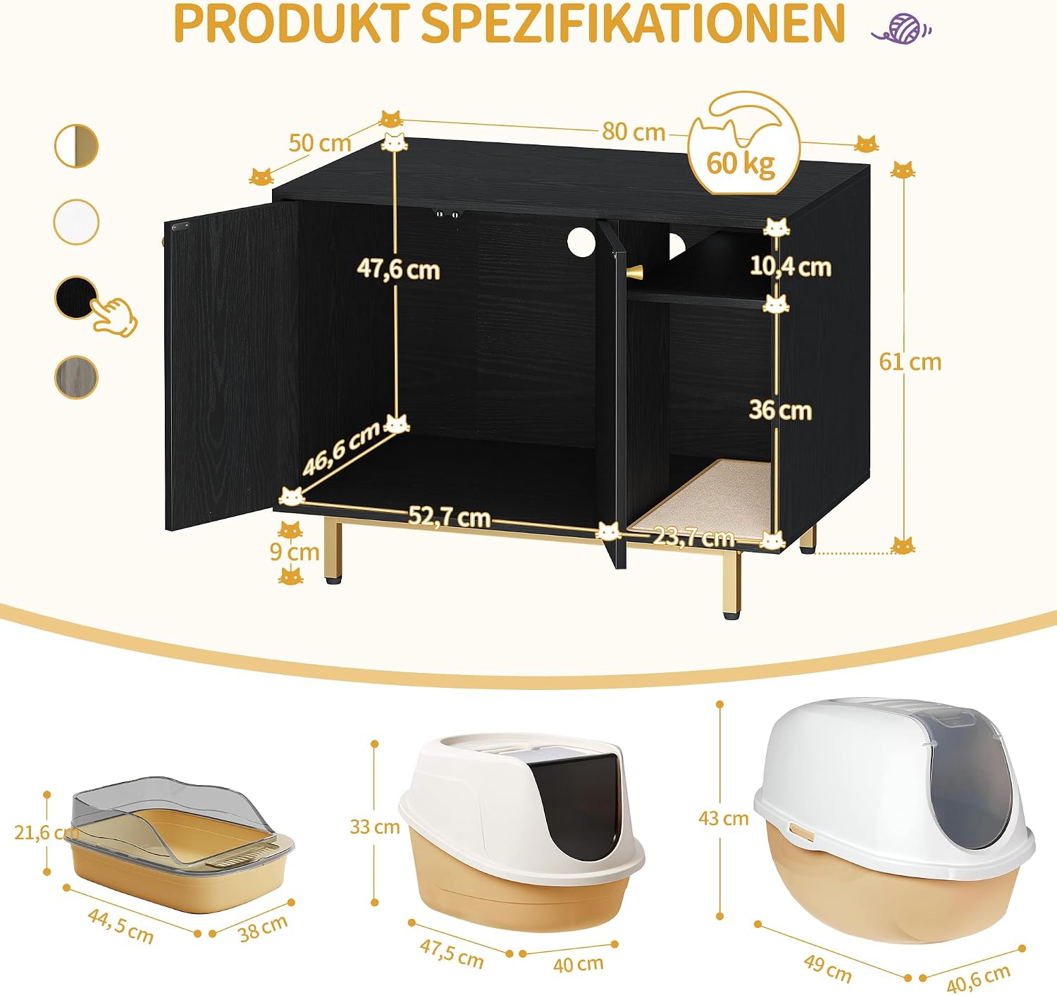 Detalle de Hzuaneri Katzenschrank CB01504G – Katzentoilette, Katzenschrank und Katzenhaus, 80 x 50 x 61 cm