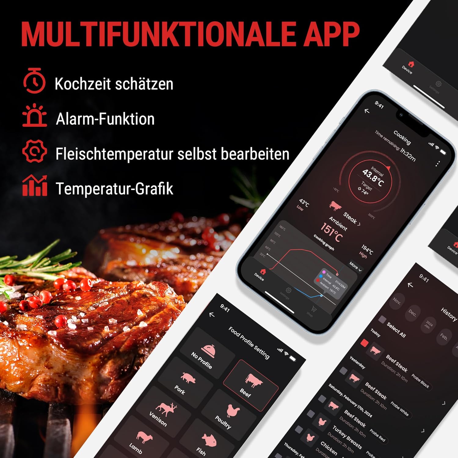 Detalle de ThermoPro TempSpike Fleischthermometer Bluetooth