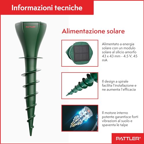 Thumbnail 2 de PATTLER Scaccia Talpe Solare a Ultrasuoni Impermeabile – 2 pezzi, repellente serpenti e topi