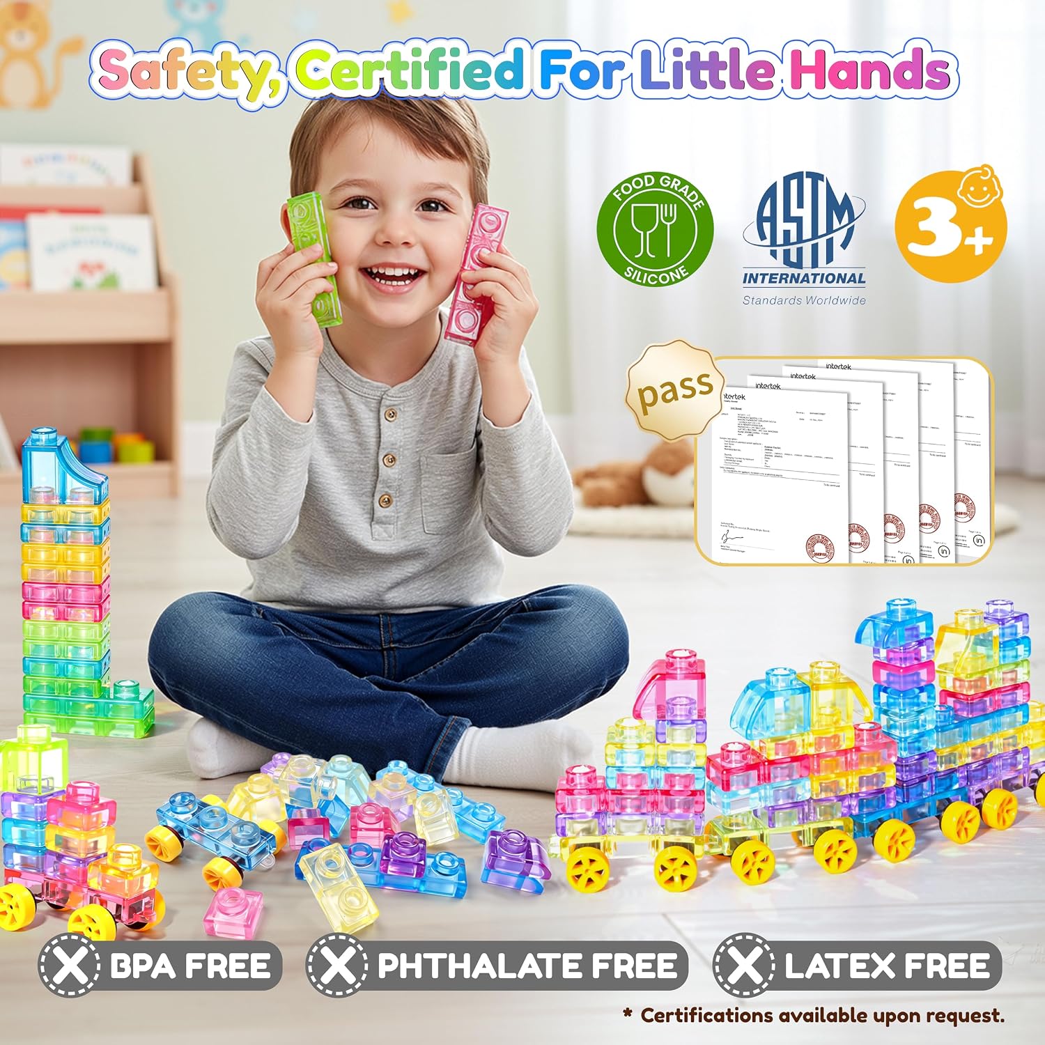 Detalle de 42PCS Soft Train Sensory Building Blocks with Wheels – Preschool Educational Toy