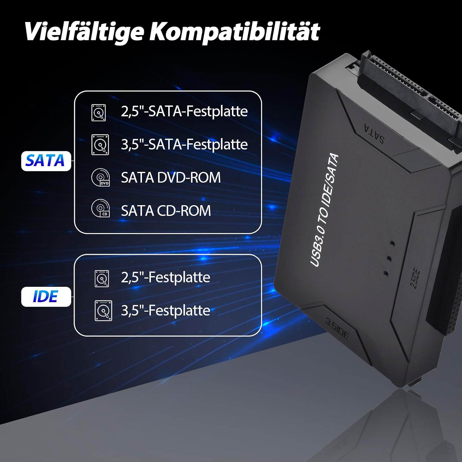 Thumbnail 1 de Amtake USB 3.0 zu IDE/SATA Festplatten Adapter – Vielseitiger Docking-Konverter mit 12V Netzteil