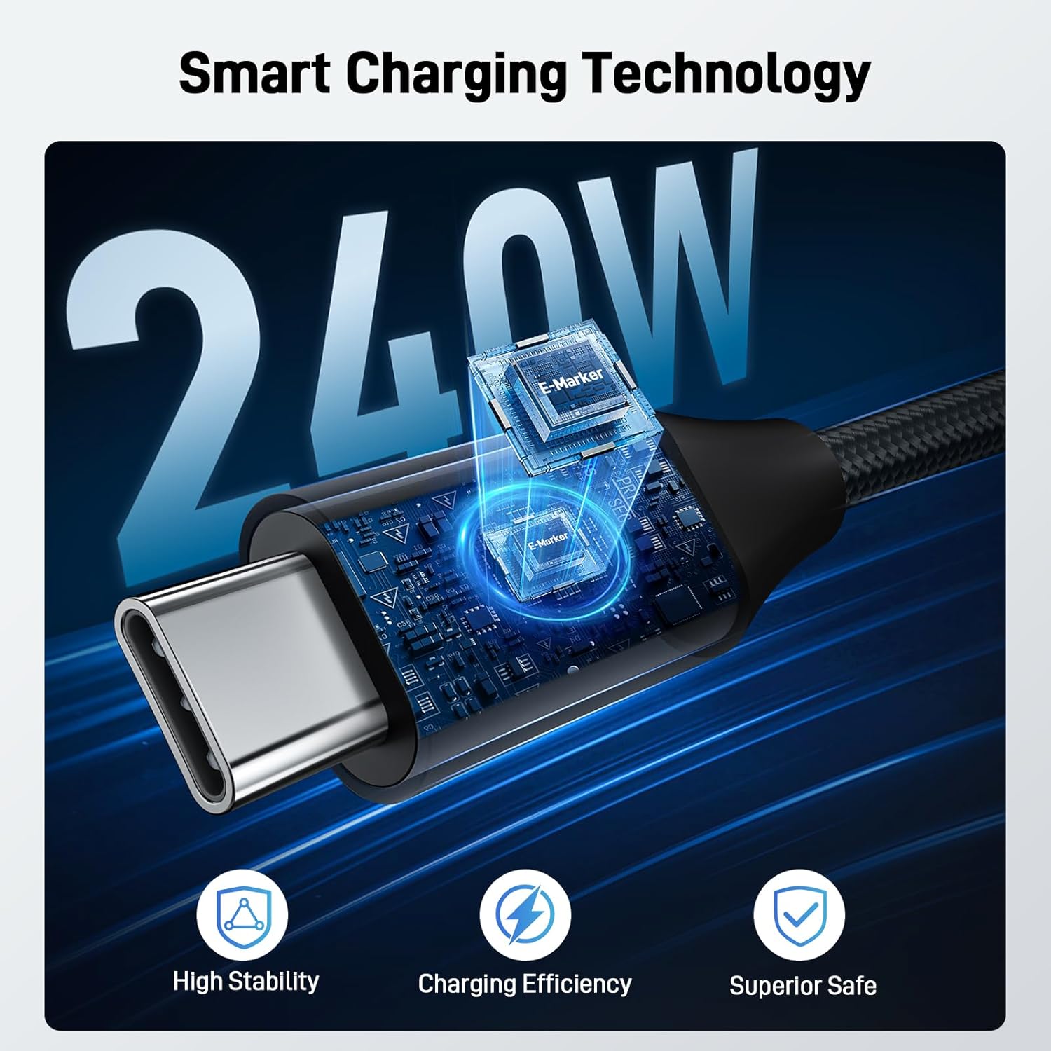 Thumbnail 3 de Acer 240W USB-C Cable — 3.3ft Nylon Braided USB-C to USB-C Charger Cord