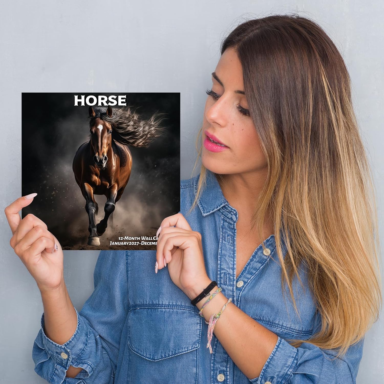 Detalle de BLYYIEER Horse 2027 Wall Calendar, 12" x 24" Open with Monthly Views