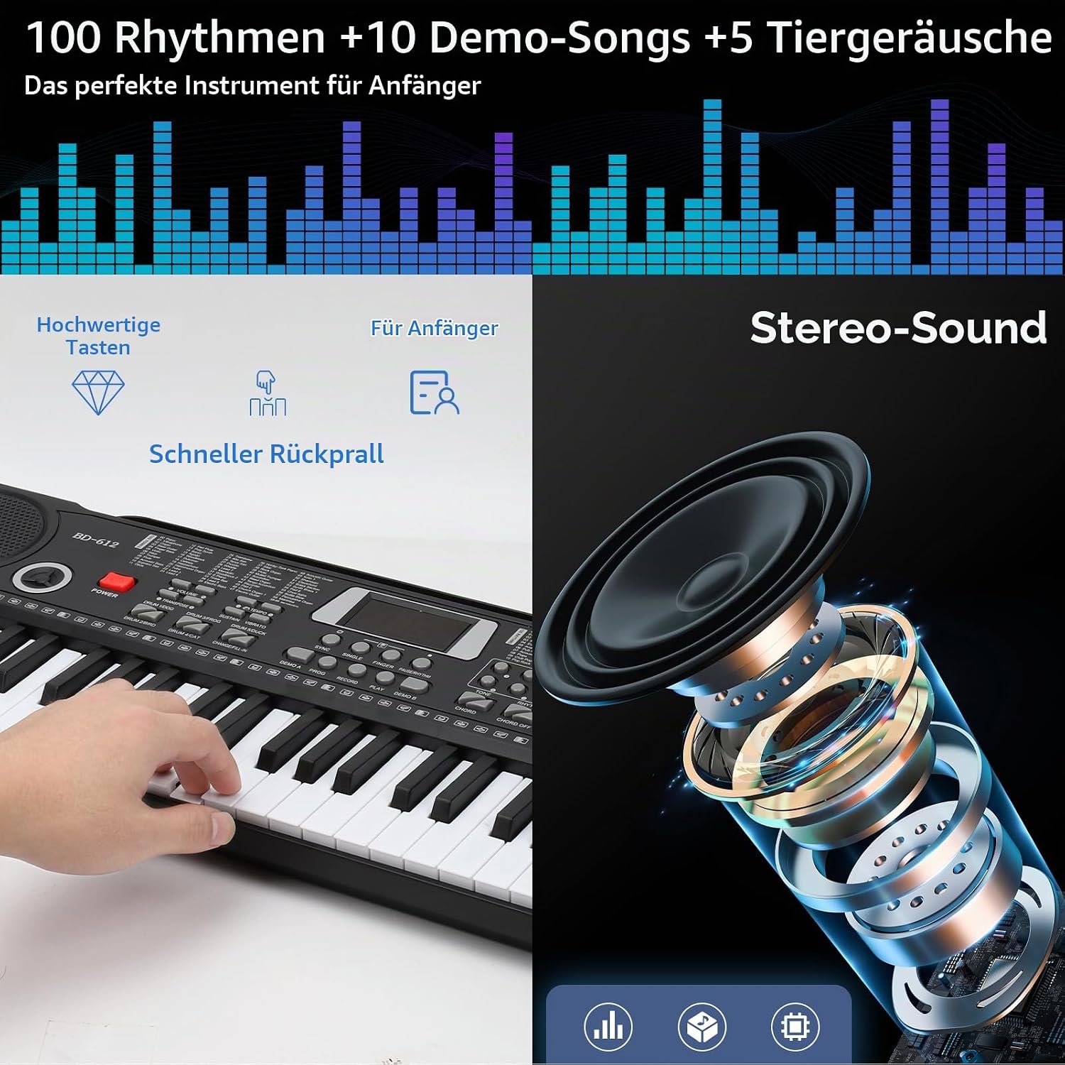 Detalle 2 de Digital Piano Klavier 61 Tasten mit Notenständer – Tragbares E-Klavier von Dgddhjt