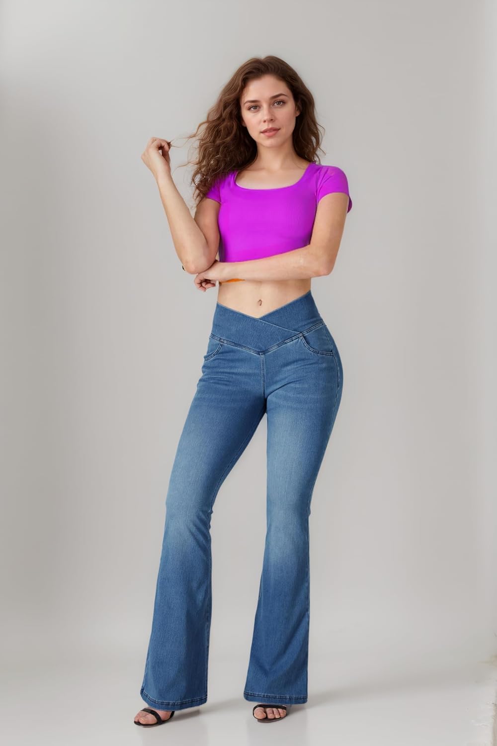 Detalle de BlueRose Women's Flare Jeans, Knit Denim