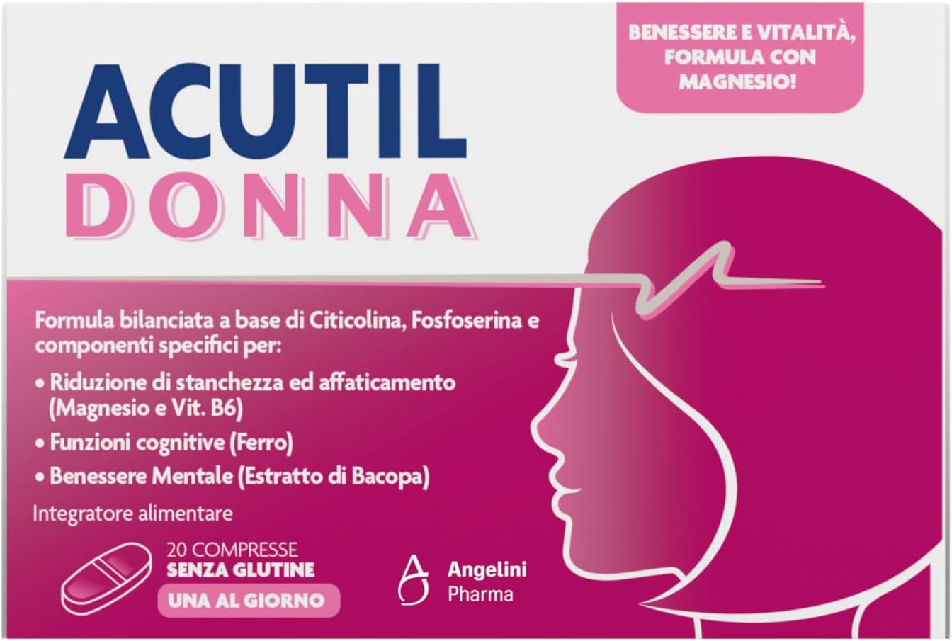 Detalle de Acutil Donna: integratore alimentare con magnesio, vitamina B6, ferro ed estratto di Bacopa per il benessere femminile