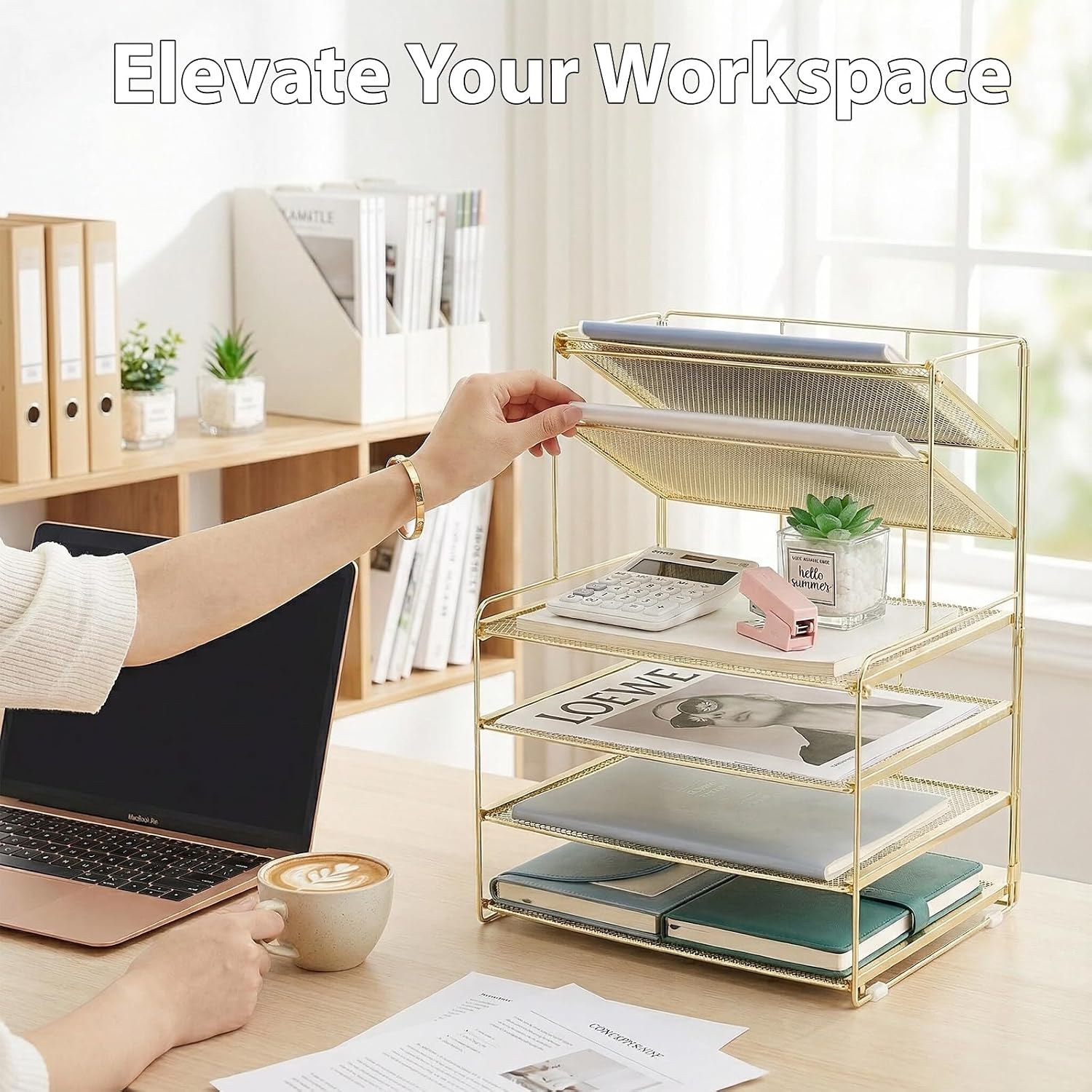 Detalle 2 de OPNICE Desk Organizer 6-Tier Metal Letter Tray, Gold Desktop File Organizer