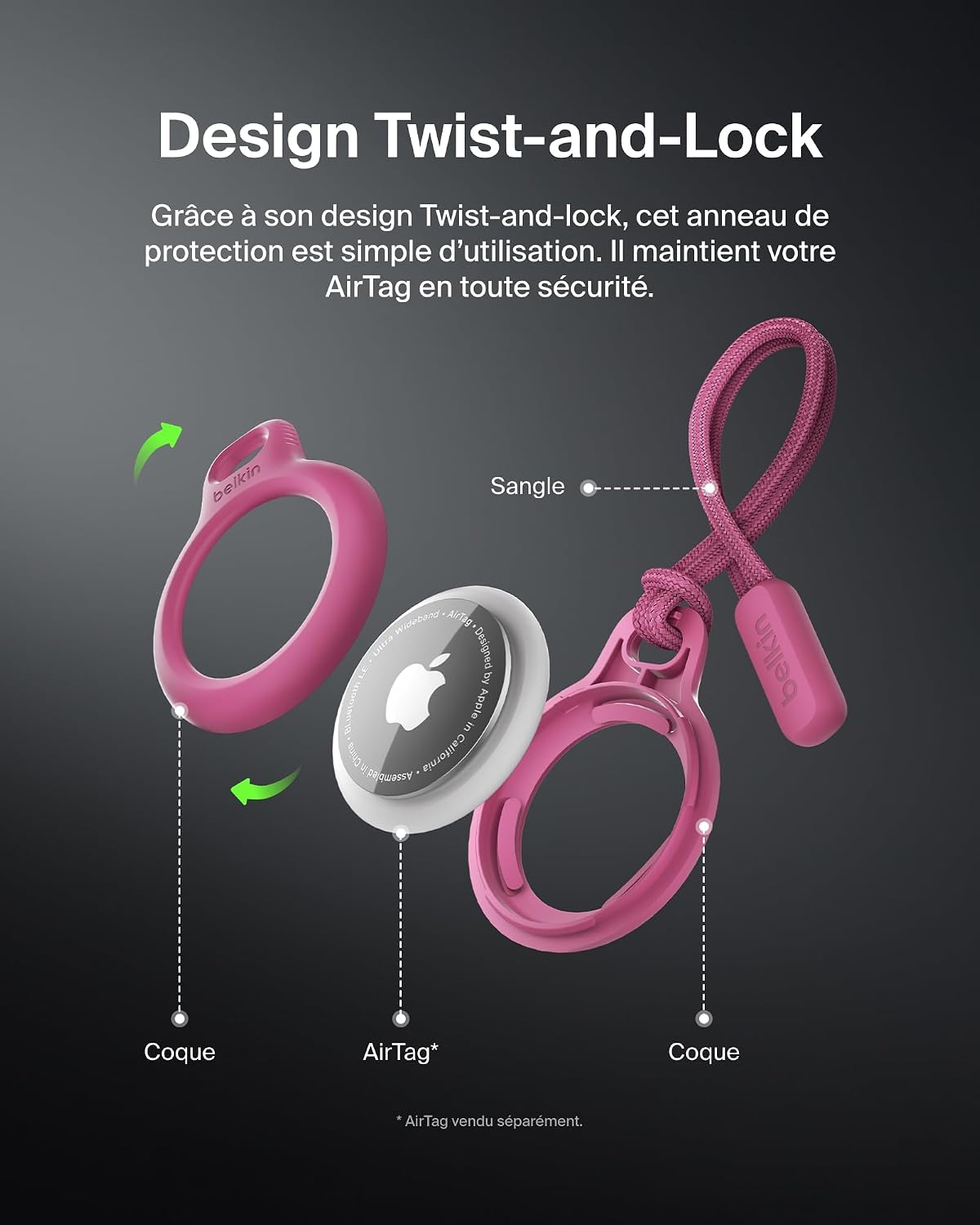 Thumbnail 3 de Belkin Anneau de protection AirTag rose