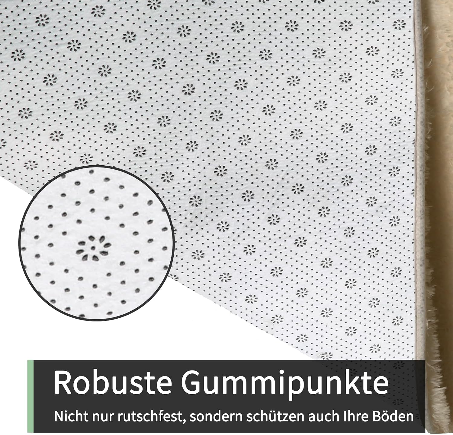 Detalle de Sour Lemon Hochflor-Teppich in Beige (240x340 cm), waschbar, rutschhemmend