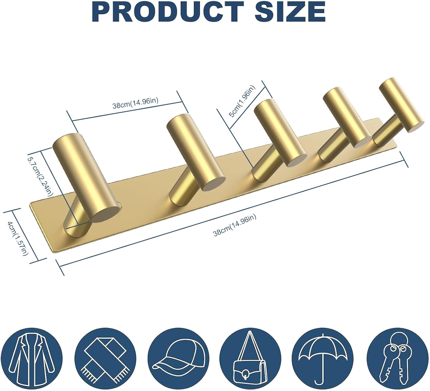 Thumbnail 6 de VAEHOLD 067 Wall-Mount Hook Rack, Gold Stainless Steel, 5 Hooks