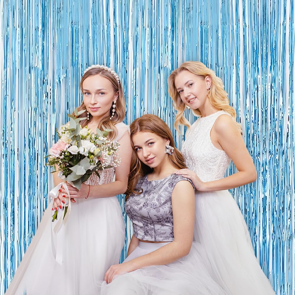 Detalle 2 de Alaoo Rideau métallique à franges scintillantes en aluminium (6 pcs) – déco fond photo, fête et mariage, bleu