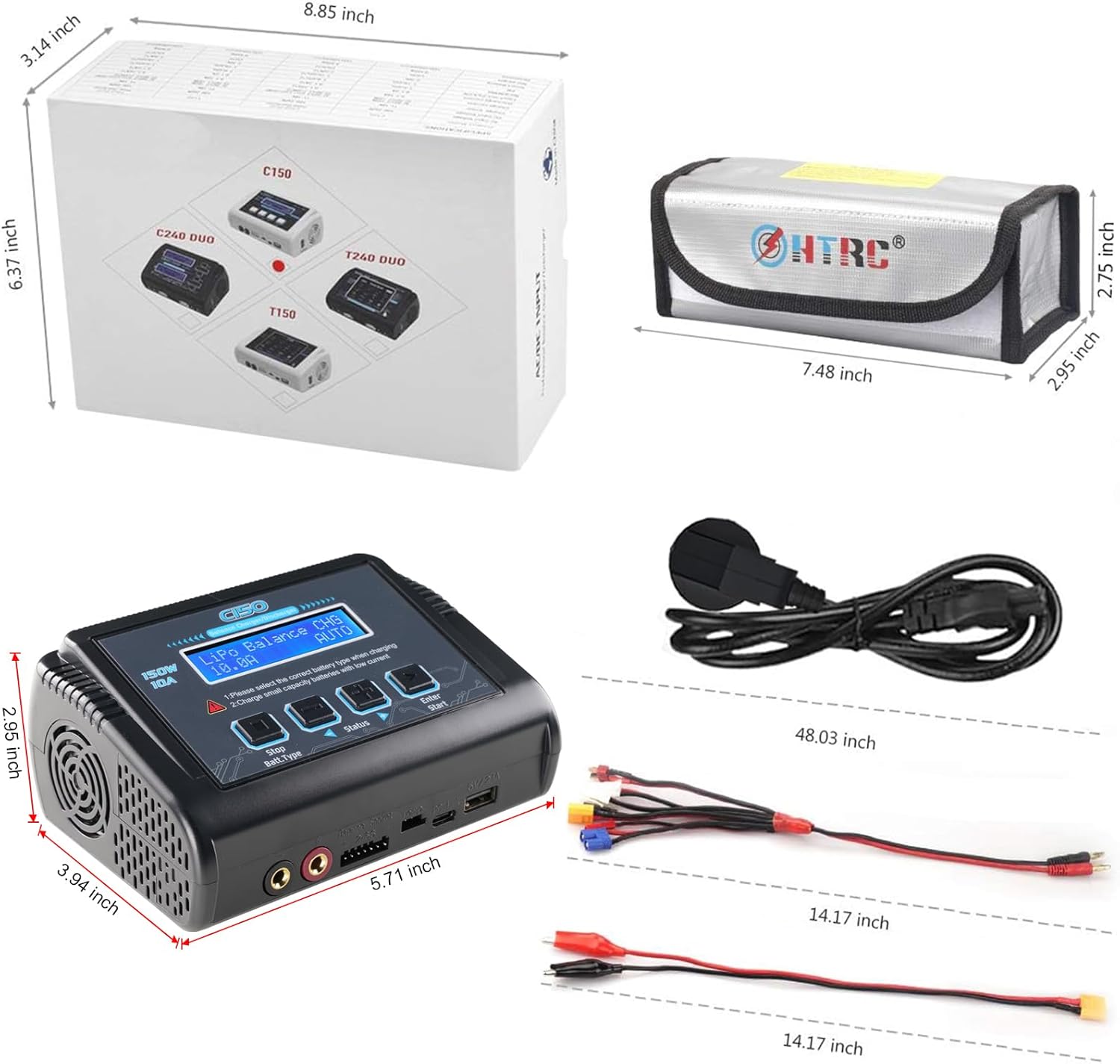 Thumbnail 6 de HTRC C150 caricabatterie LiPo con bilanciamento 150W, 10A, 1-6S AC/DC (Nero) con bag e allarmi