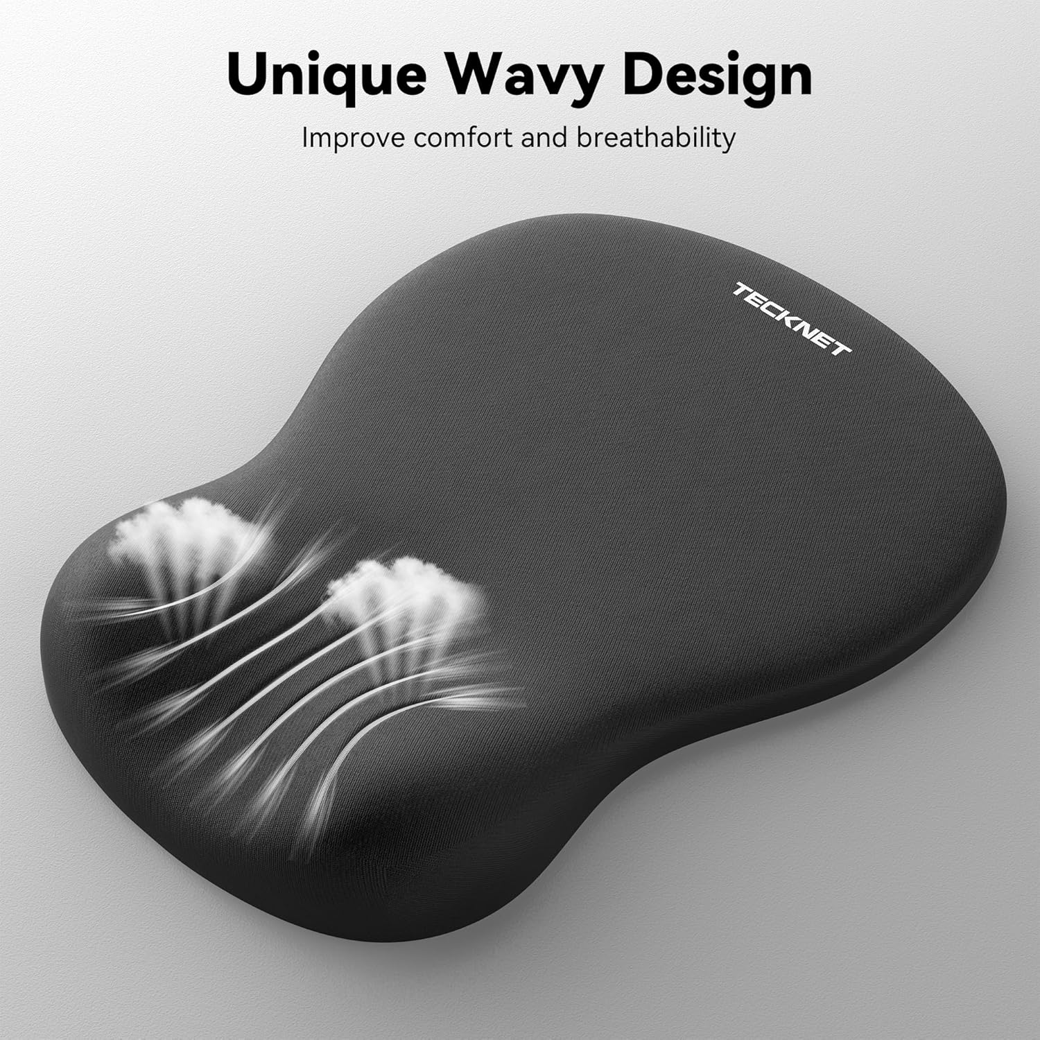 Thumbnail 3 de TECKNET Mouse Mat Wrist Support (Ergonomic Wave) with Slow-rebound Memory Foam, Waterproof PU base – Black