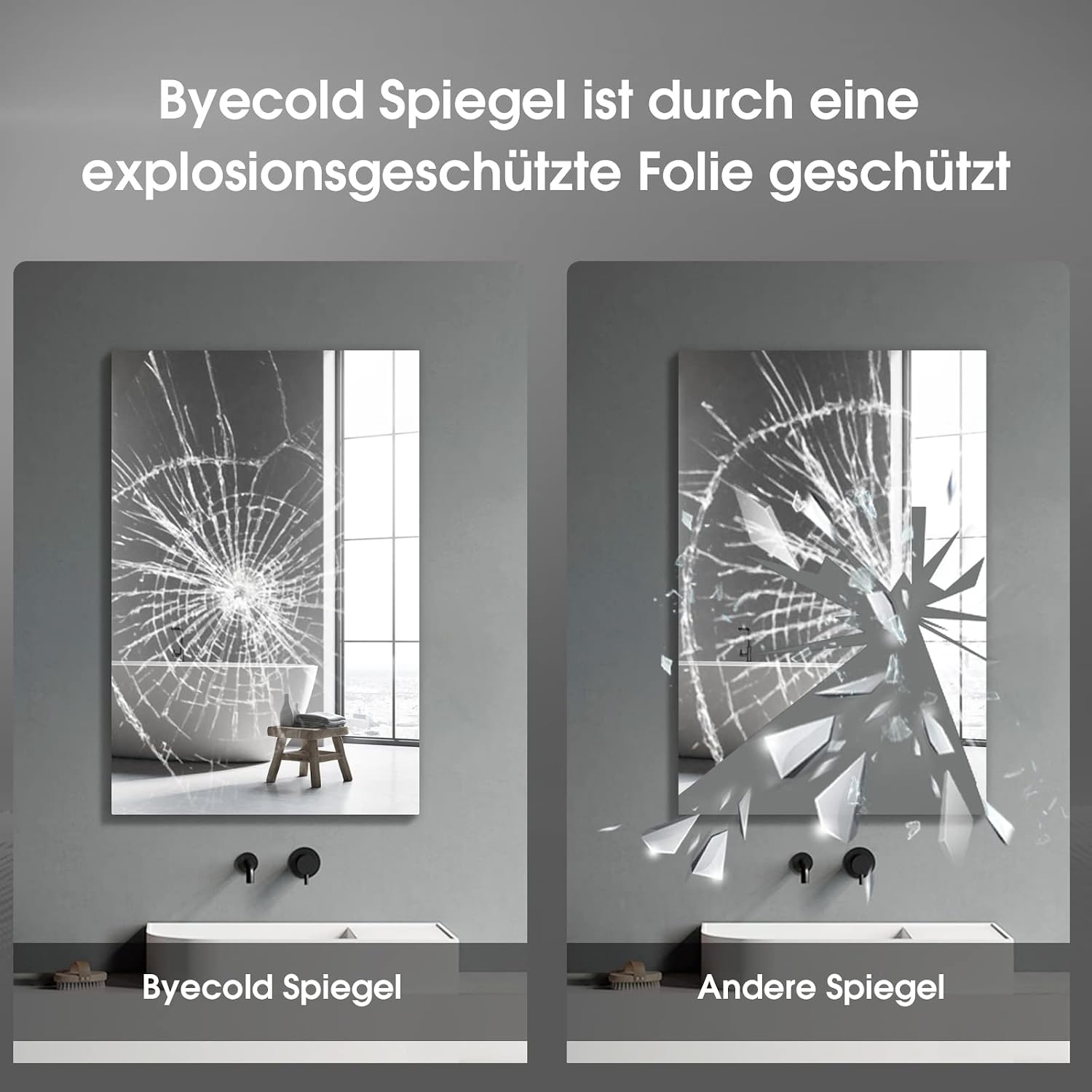 Detalle de Byecold specchio da bagno 100 x 60 cm senza cornice con LED, sensore touch e display meteo