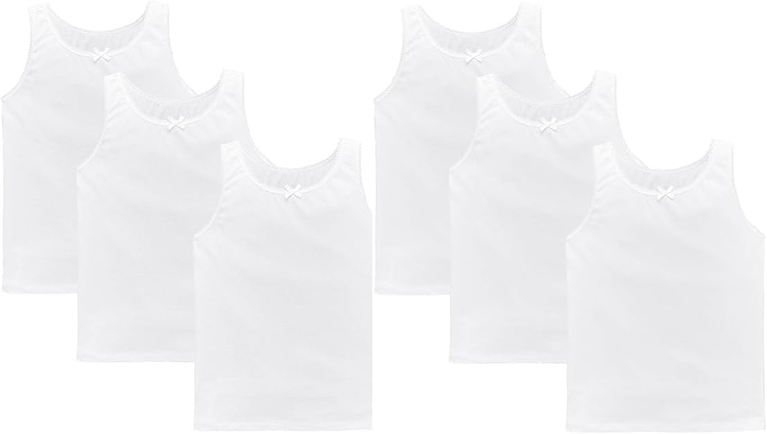 Detalle de reshmena® 3 & 6 Girls 100% Cotton White Sleeveless Vests – Plain Tank Tops for Everyday Wear