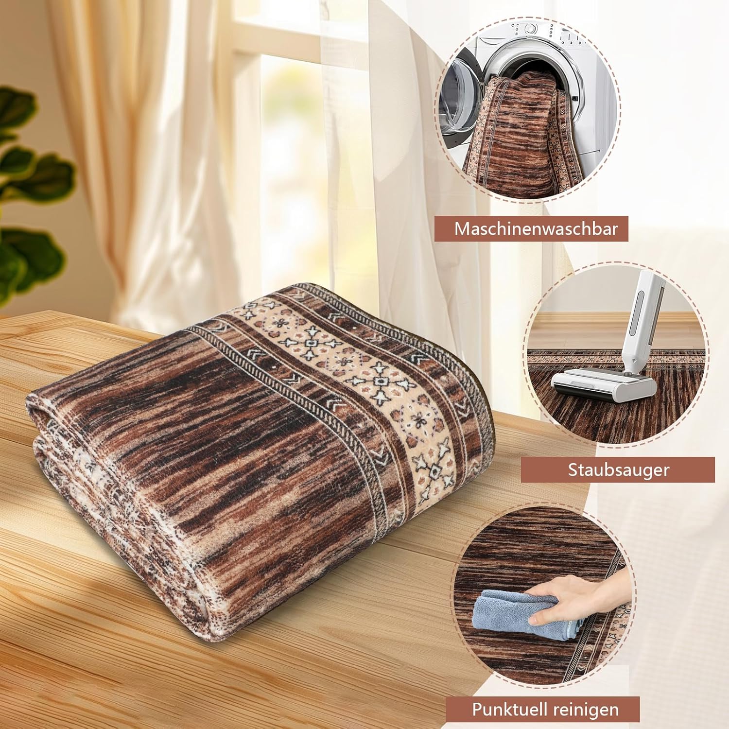 Thumbnail 5 de IMIYOKU Modern Braun Läufer Teppich für Flur – rutschfest, waschbar, Kurzflor (80x300 cm)
