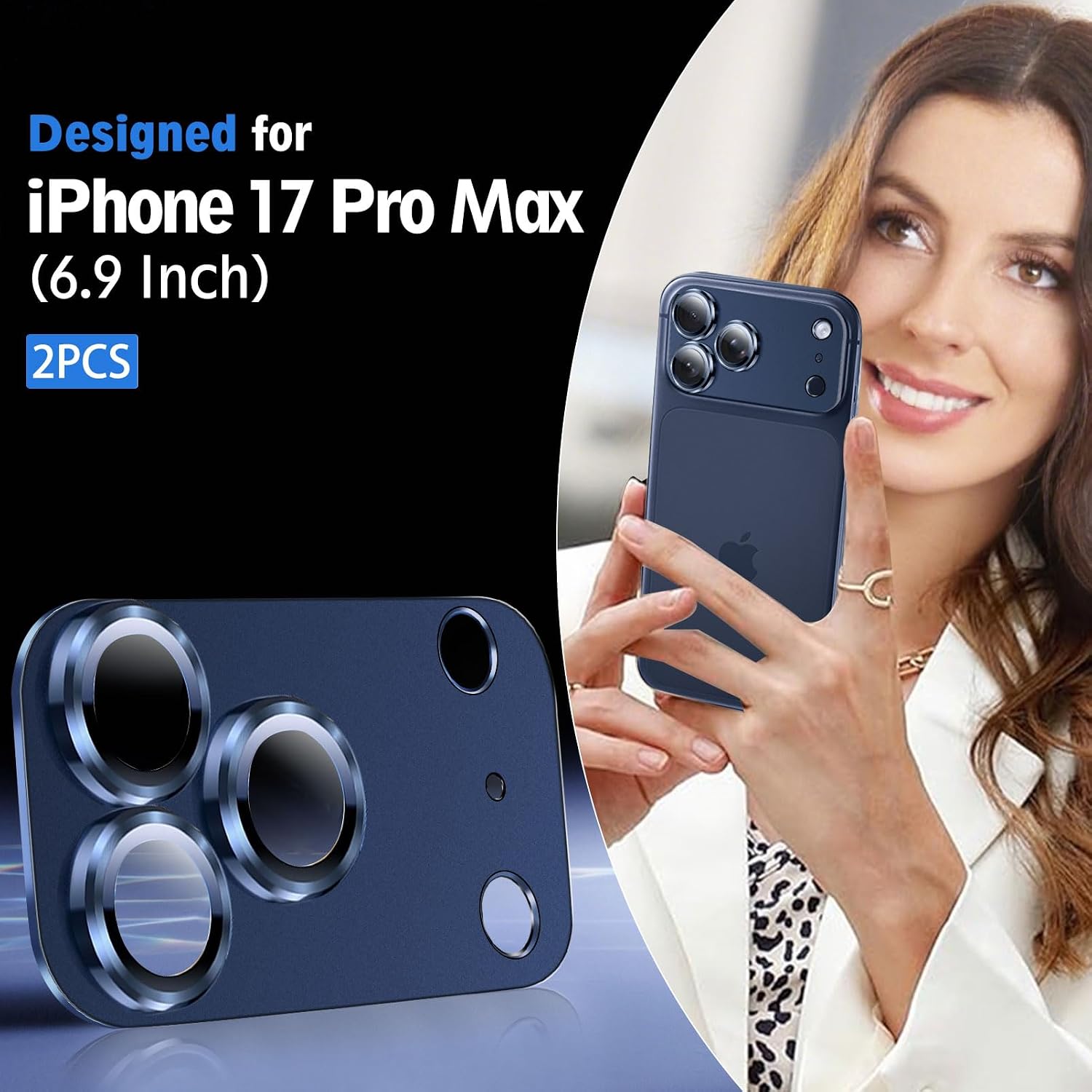 Detalle 2 de SiHPuoy iPhone 17 Pro Max Camera Lens Protector, Blue Metal and 9H Glass