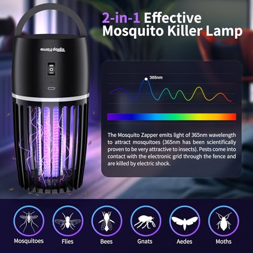 Detalle de Tiptop Home Electric Fly Catcher: Portable 2-in-1 Mosquito Killer with UV Lamp and Lighting, 360° Indoor/Outdoor Use