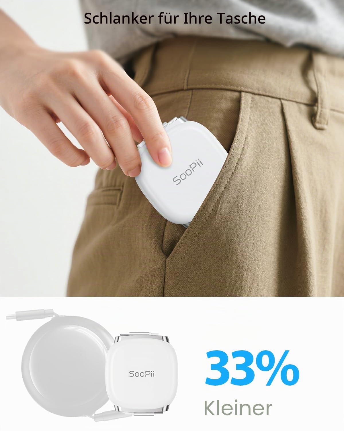 Detalle de SooPii retractables USB-C Kabel 240W PD 3.1 – 1 m, magnetische Aufbewahrung, 5 Längeneinstellungen