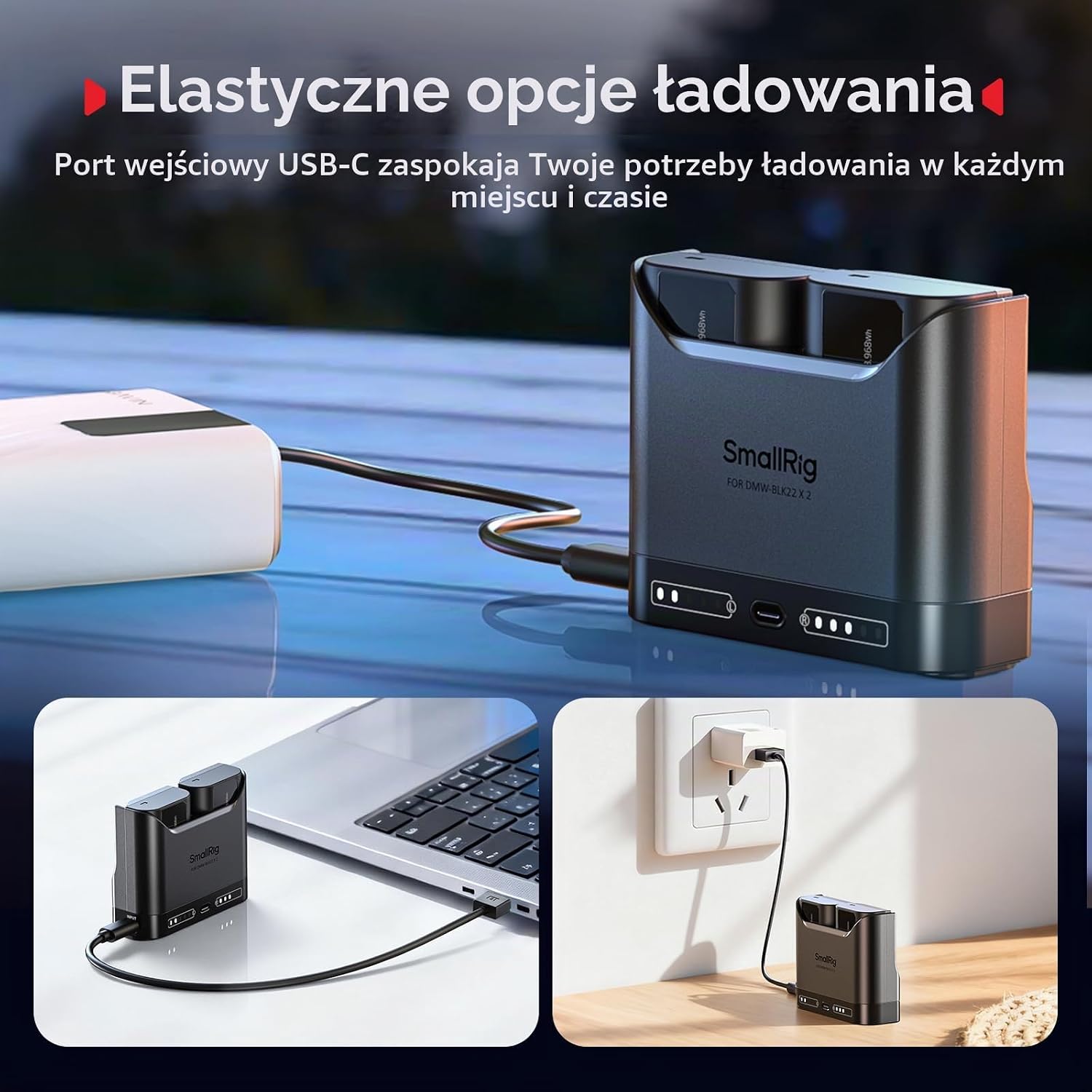 Thumbnail 5 de SMALLRIG ładowarka do akumulatorów Panasonic DMW-BLK22, 2 gniazda, USB-C 22,5 W