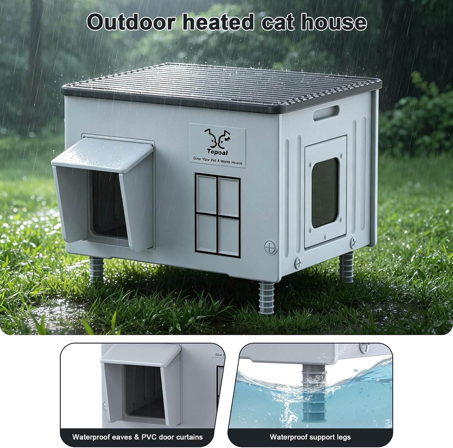 Detalle 2 de Lxheir PL3560C Heated Outdoor Cat House with Heating Pad and Dual Exits