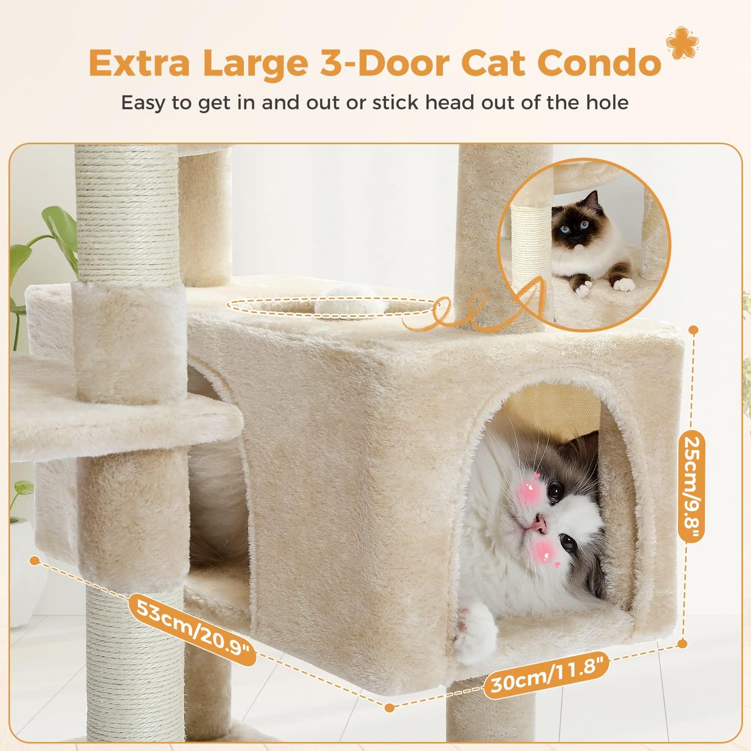 Detalle 1 de PAWZ Road AM01-AMT0204BG Cat Tree, 72.4-Inch Tower with Hammock and Sisal Posts