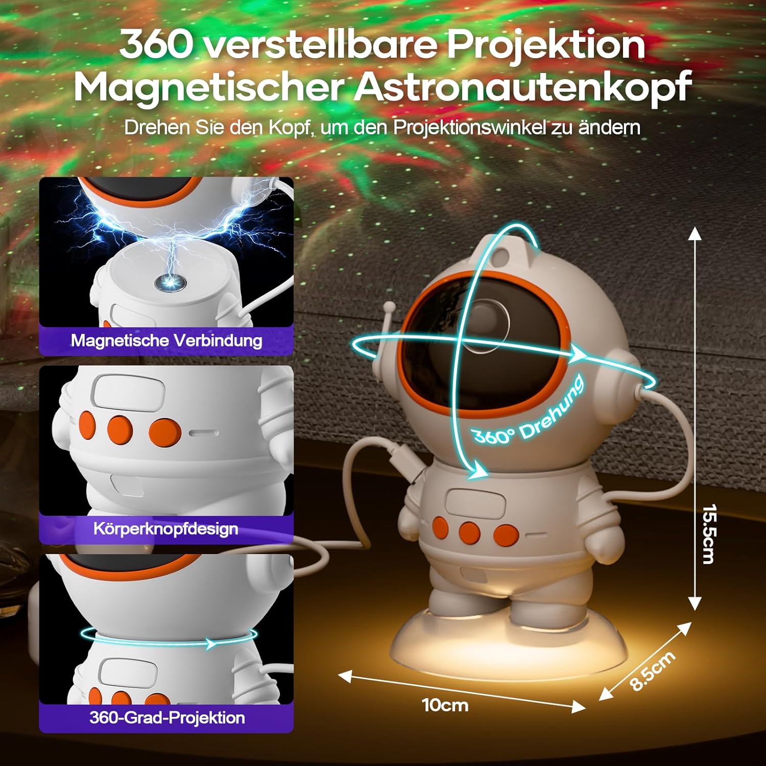 Thumbnail 3 de Fokky Sternenhimmel Astronaut Projektor 9 Modi 📽