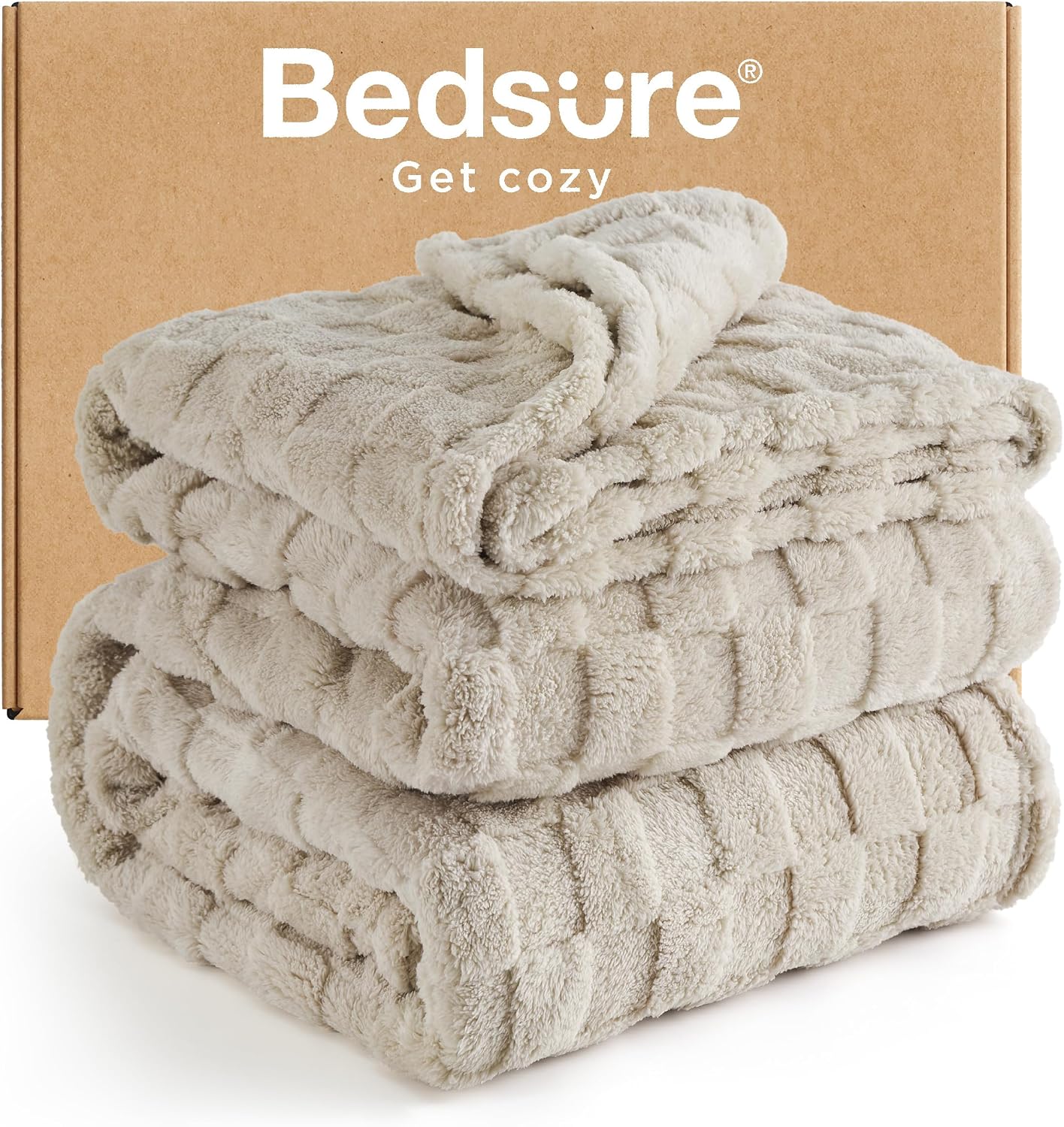 Detalle de Bedsure Blanket-Checkboard-Jacquard King Blanket, Brown, 100% Polyester