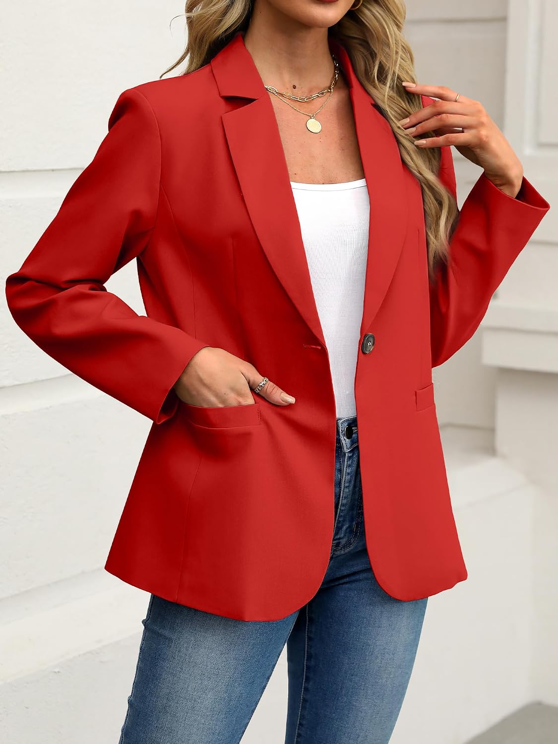Detalle de ELLEVEN Women's Slim Fit Blazer with Pockets