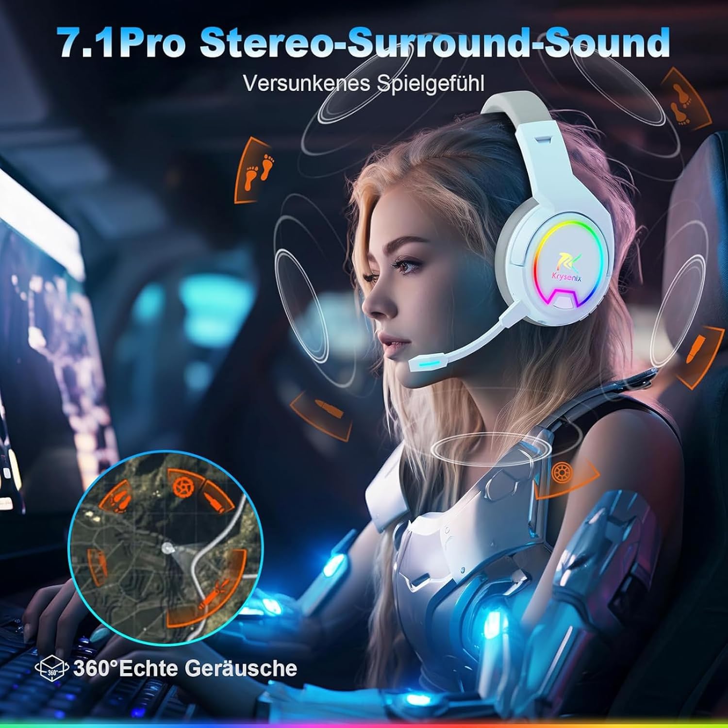 Thumbnail 1 de Krysenix PG4 Wireless Gaming Headset: 2.4GHz low-latency, 7.1 surround for PS5/PS4/PC