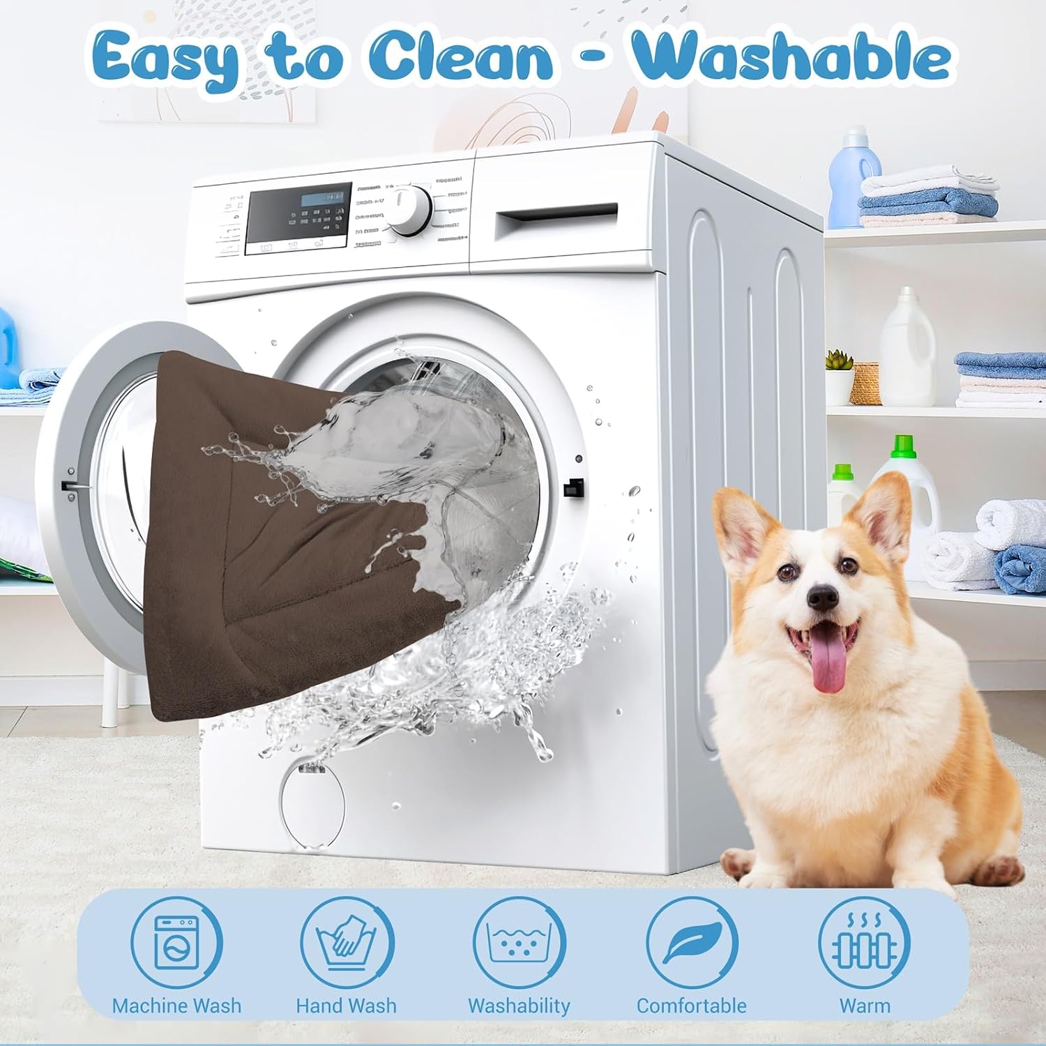 Detalle de Baodan Medium Washable Plush Dog Bed (75x50 cm) – Soft, Warm Mat for Medium to Large Dogs