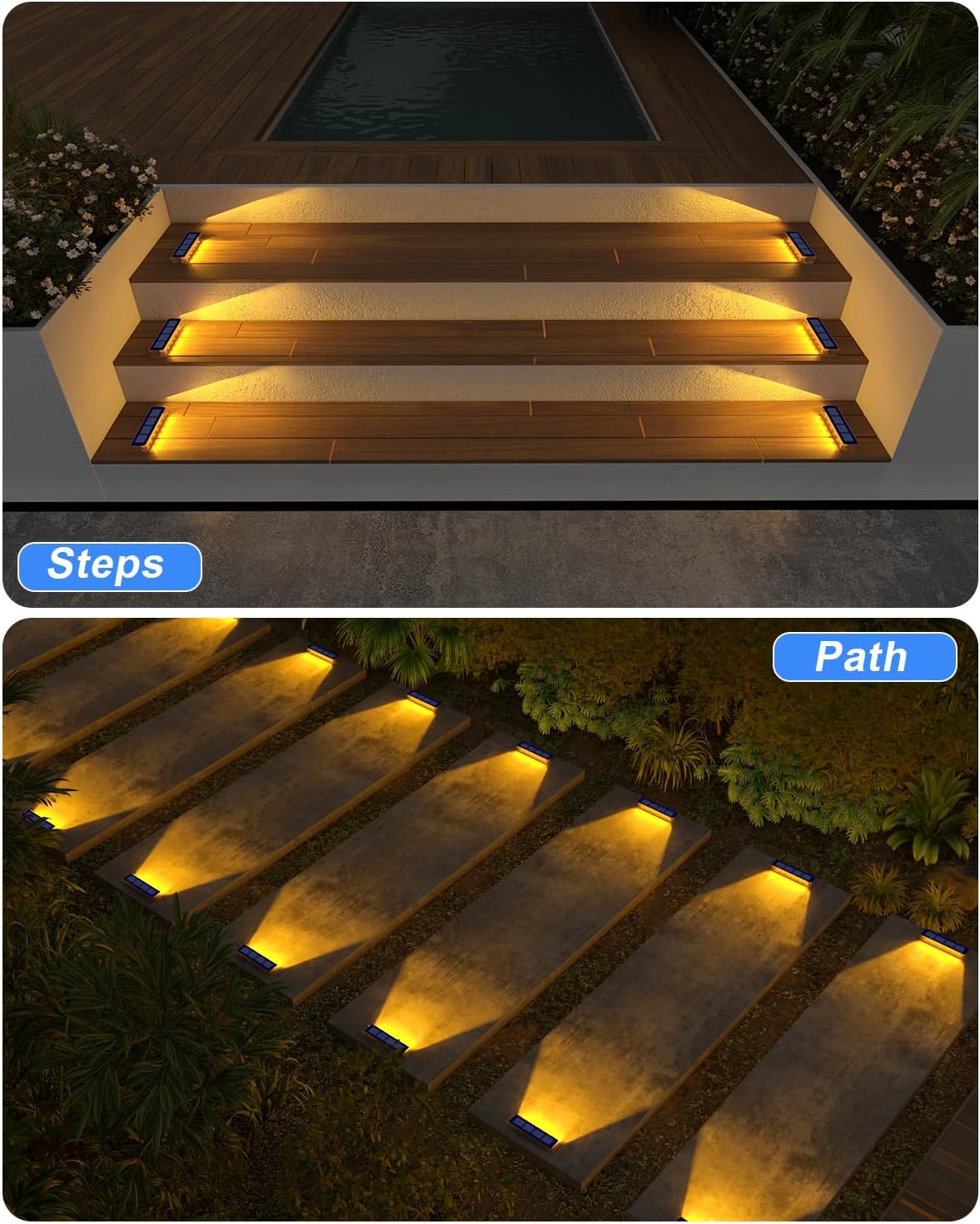Detalle 2 de DetarZinLED Luci Solari da Esterno per Giardino e Scale, set da 6 pezzi, IP68