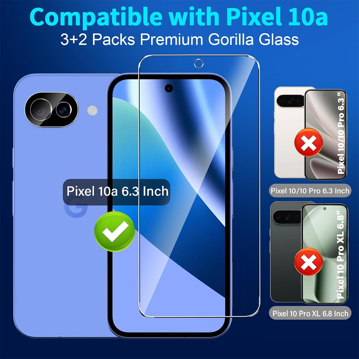 Detalle 2 de letosan Pixel 10a Screen Protector Kit, 9H Tempered Glass, 3 Screen and 2 Camera Protectors