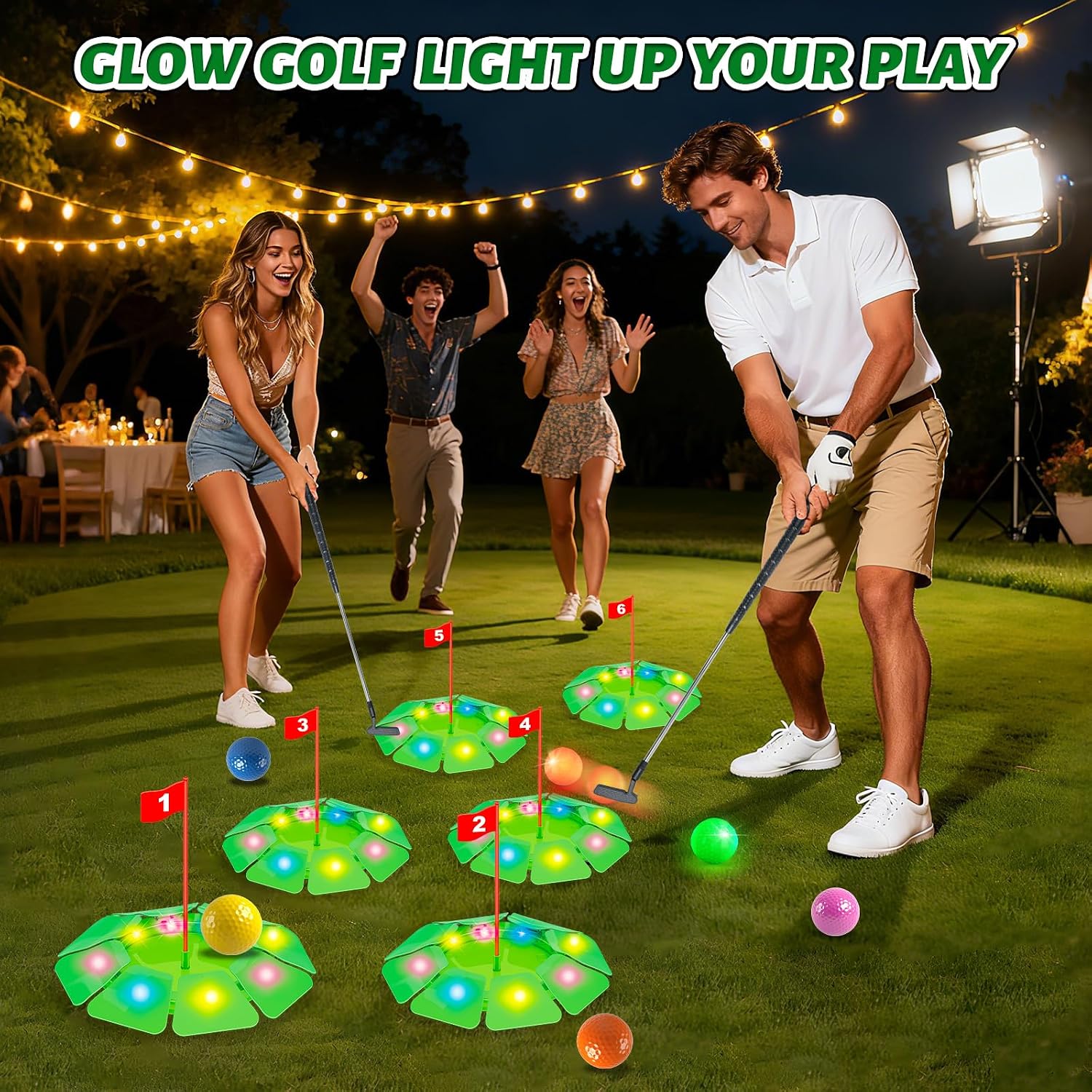Detalle de VATOS Light up Golf Putting Game Set – Glow Golf Toy with 6 LED Holes and 6 Balls