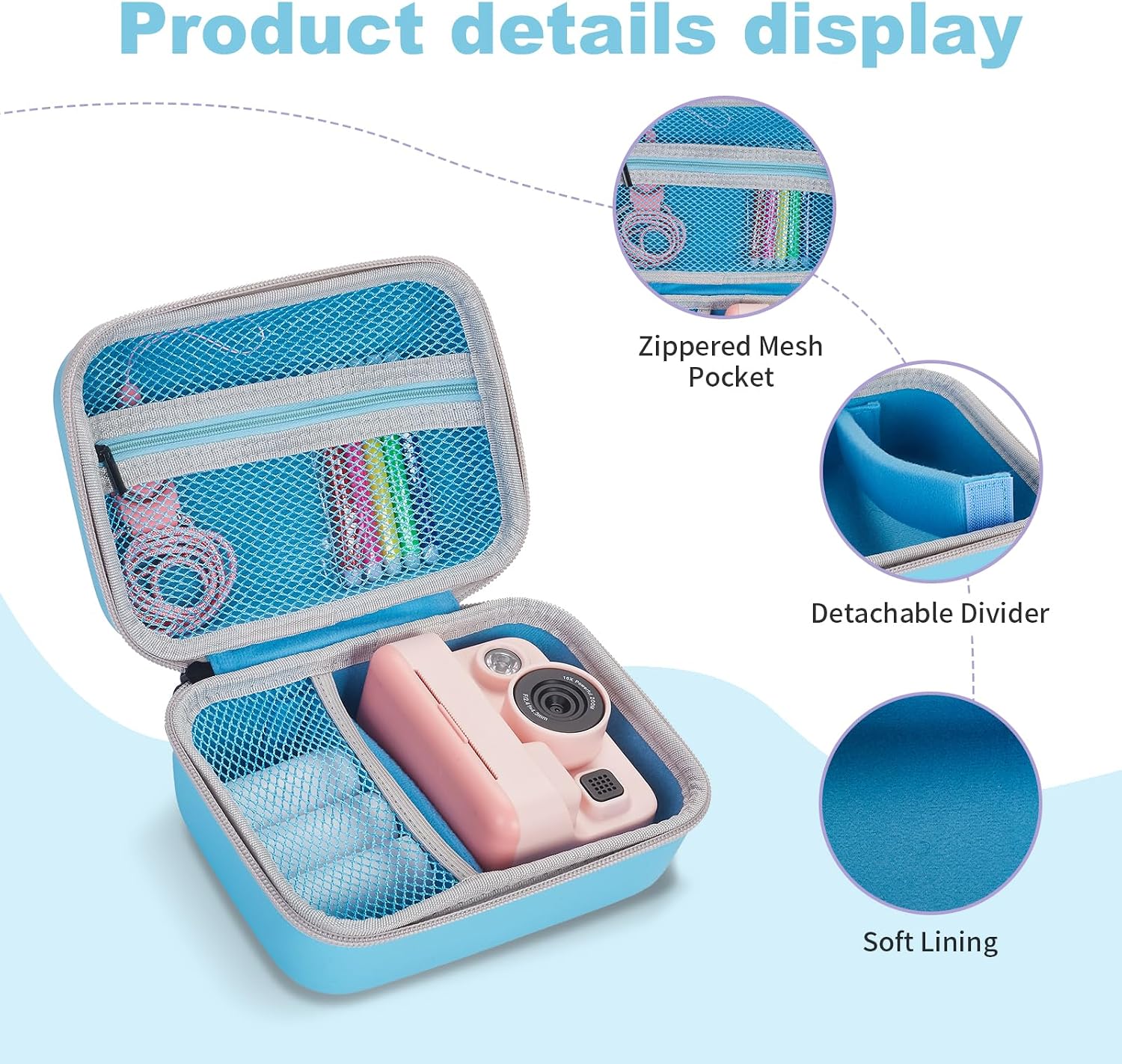 Detalle de Riosin Kids Camera Case for Instant Print Cameras (Light Blue) – Fits Hangrui, TIATUA, CalineGam and More