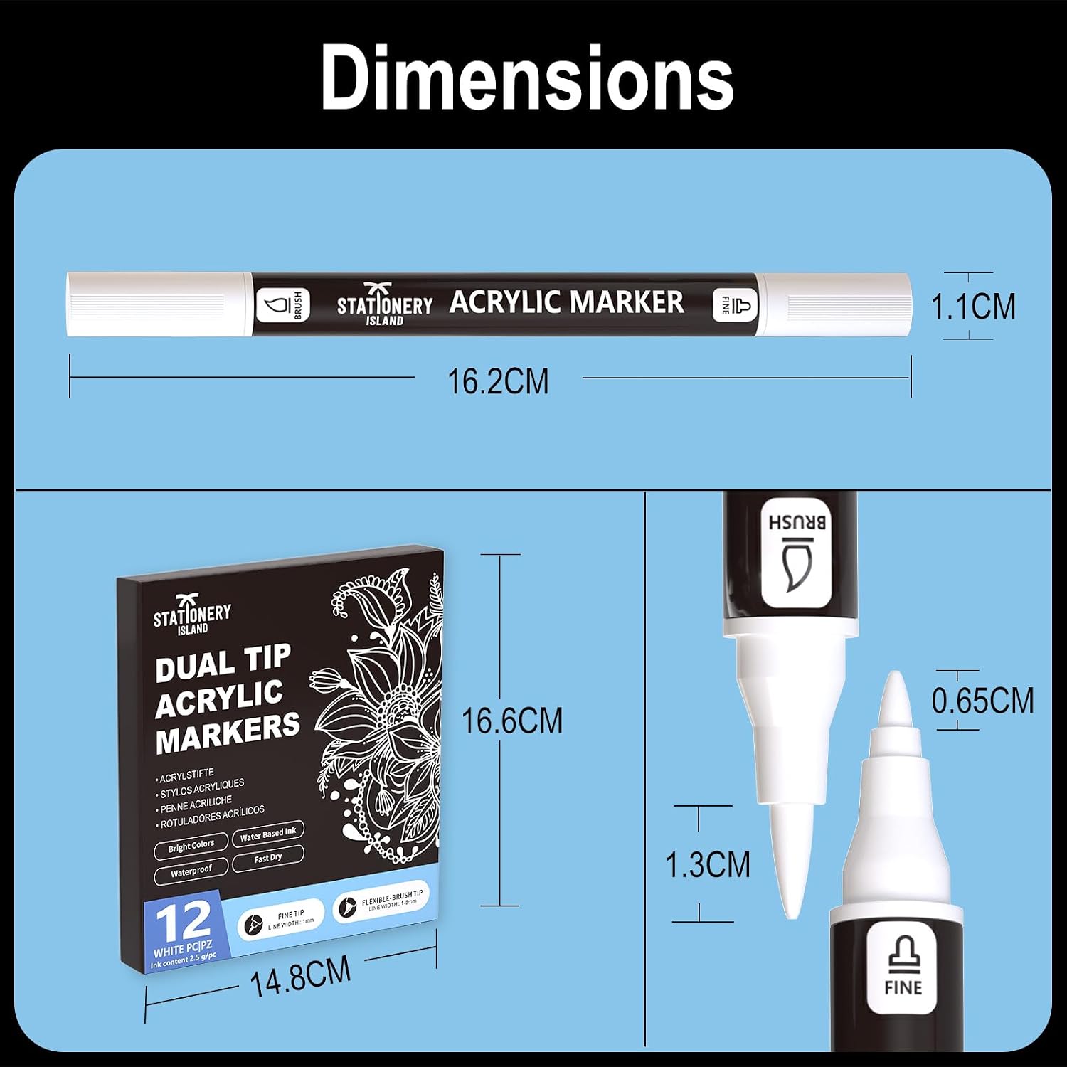 Thumbnail 6 de STATIONERY ISLAND Acrylstifte Weiß – 12er Doppelseiten-Acrylmarker, wasserbasierte Tinte
