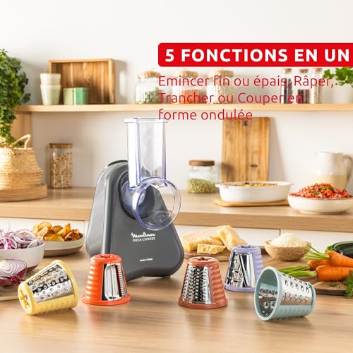 Detalle de Moulinex Fresh Express Découpe-légumes électrique 5 fonctions – Gris