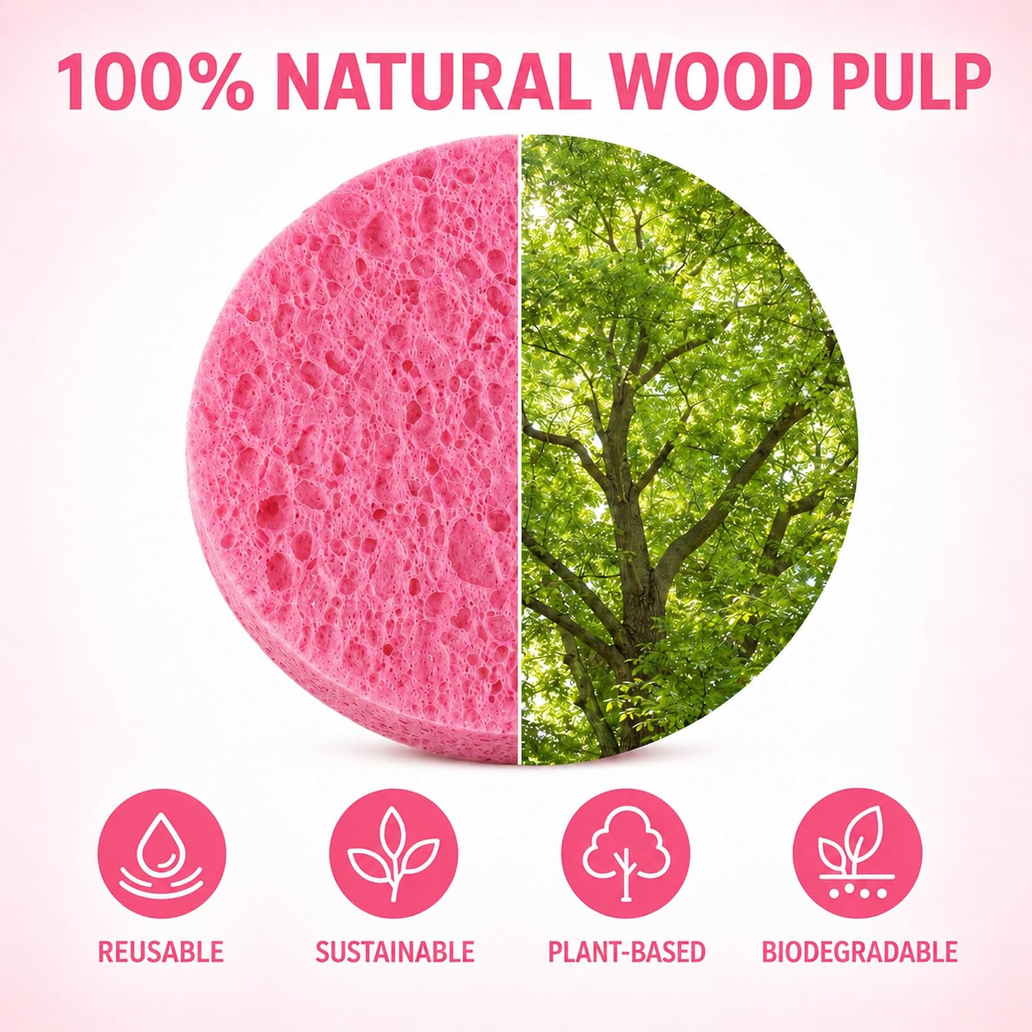 Thumbnail 6 de derloyo 100-Count Compressed Facial Sponges, Pink Natural Cellulose