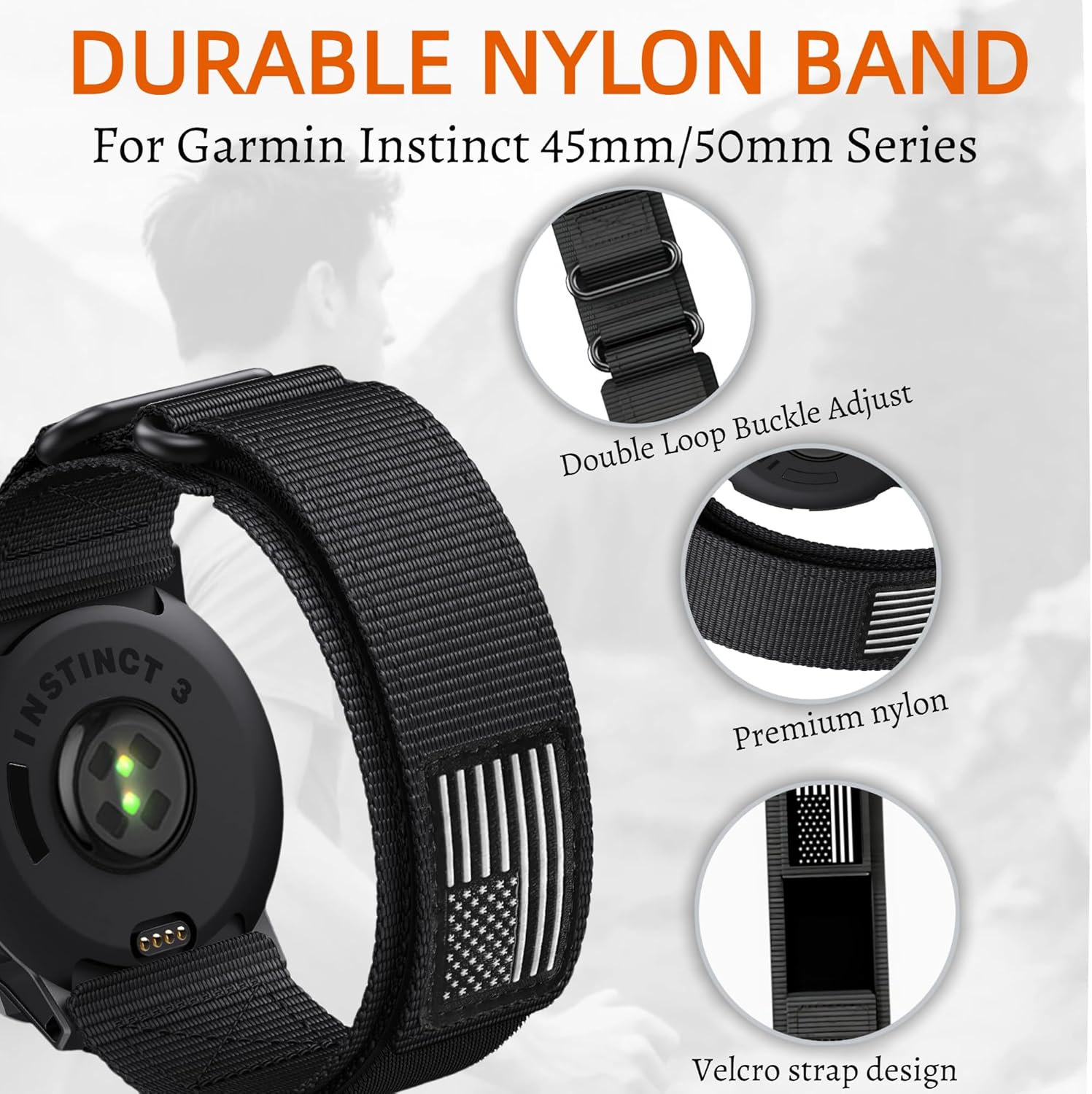 Thumbnail 2 de Nylon Double Loop Buckle Strap for Garmin Instinct 2X/3 50mm (Adjustable Breathable Wristband)