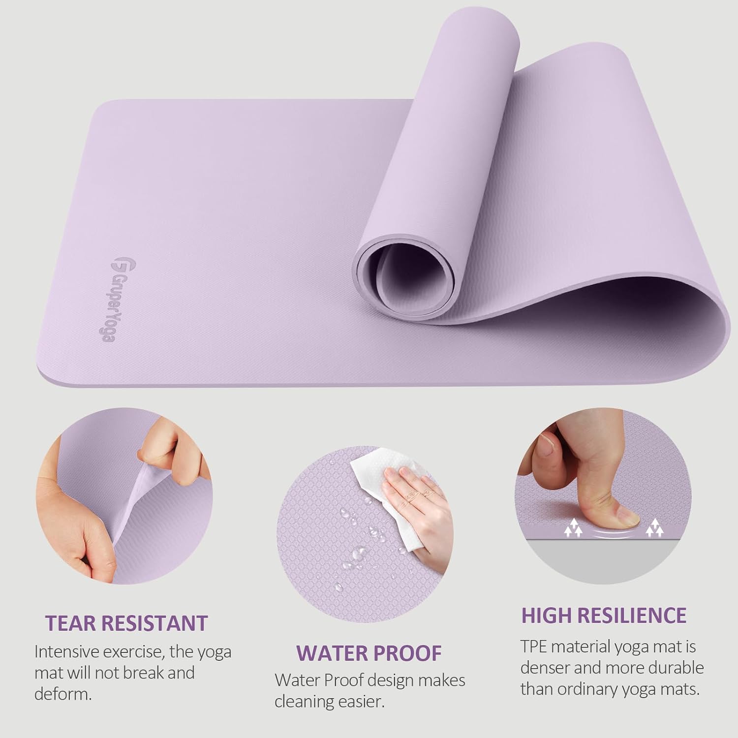Detalle de Gruper TPE-DSFT TPE Yoga Mat, Non-Slip 72 x 24 in., 0.24 in. Thick