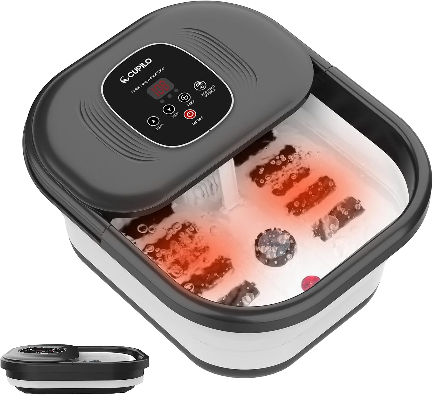 Detalle de Foot Spa Bath Massager with Heat – Collapsible foot soaking tub with bubbles, red light, pumice & shiatsu rollers