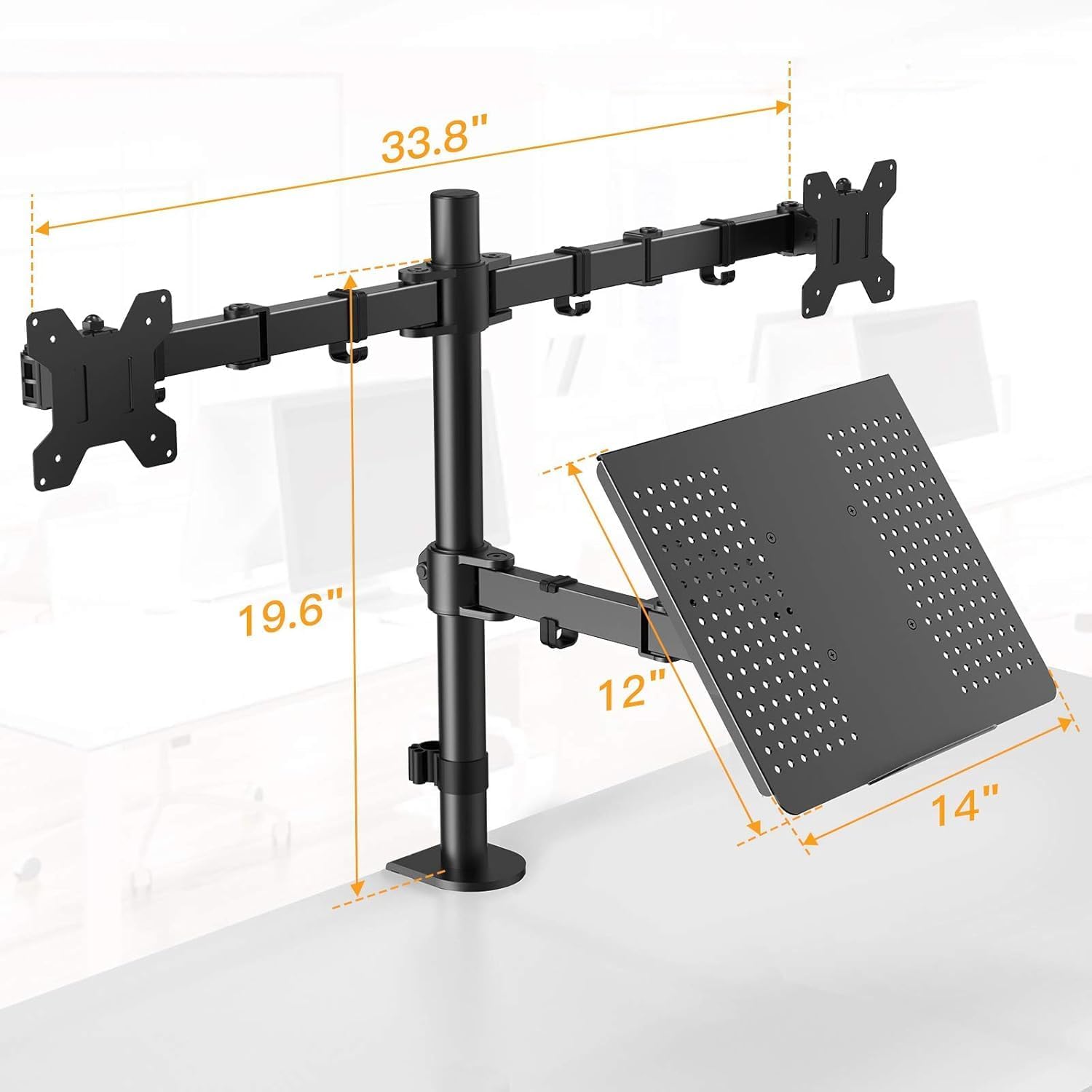 Thumbnail 5 de HUANUO Laptop Mount: Height‑Adjustable Dual Monitor Mount with Laptop Tray for 13–27in Monitors and 10–17in Notebooks