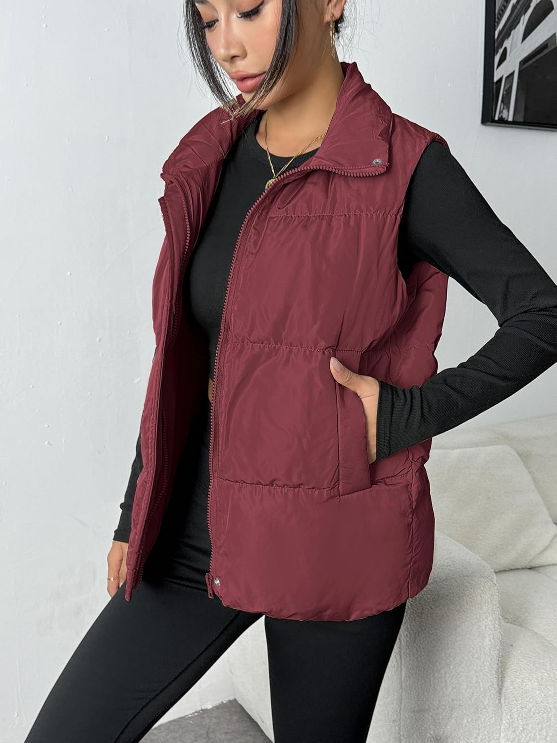 Detalle de Zeagoo Gilet sans manches Femme Doudoune Chaud Léger Matelassé – Couleur Unie