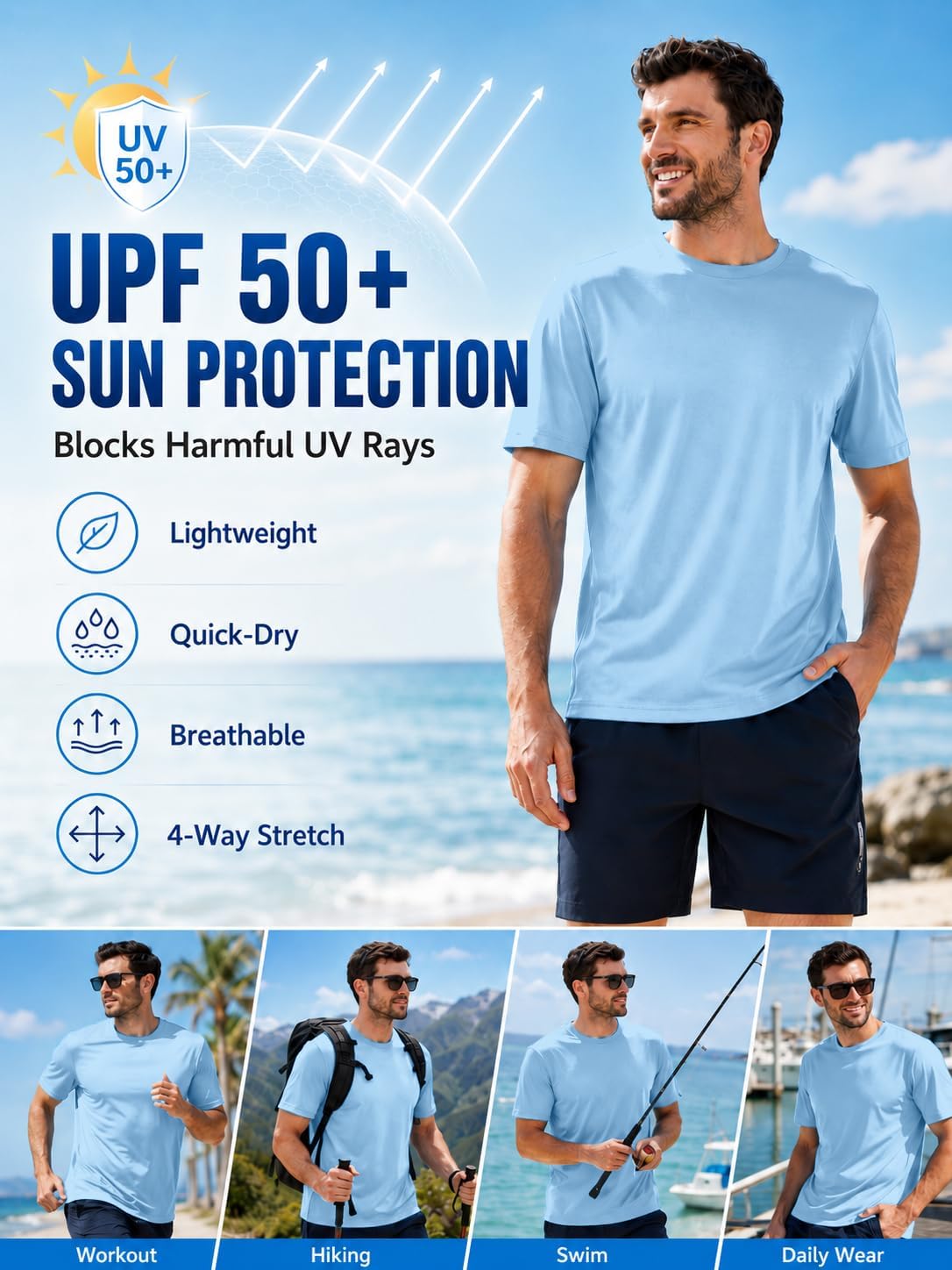 Thumbnail 2 de ZITY 5-Pack Men’s UPF 50+ Sun Protection T-Shirts (Athletic Fit, Fast Dry, Breathable)