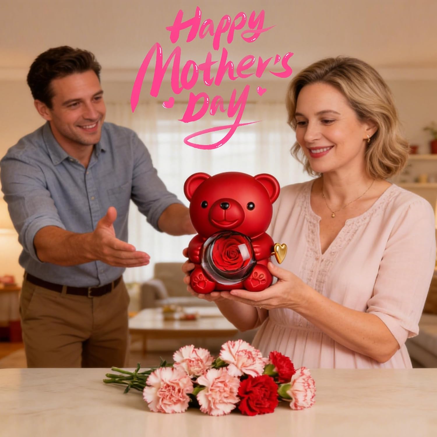 Detalle 2 de Aloskart Ewige Rosen Bär Geschenk Box: rozenbeer met verborgen halsketting