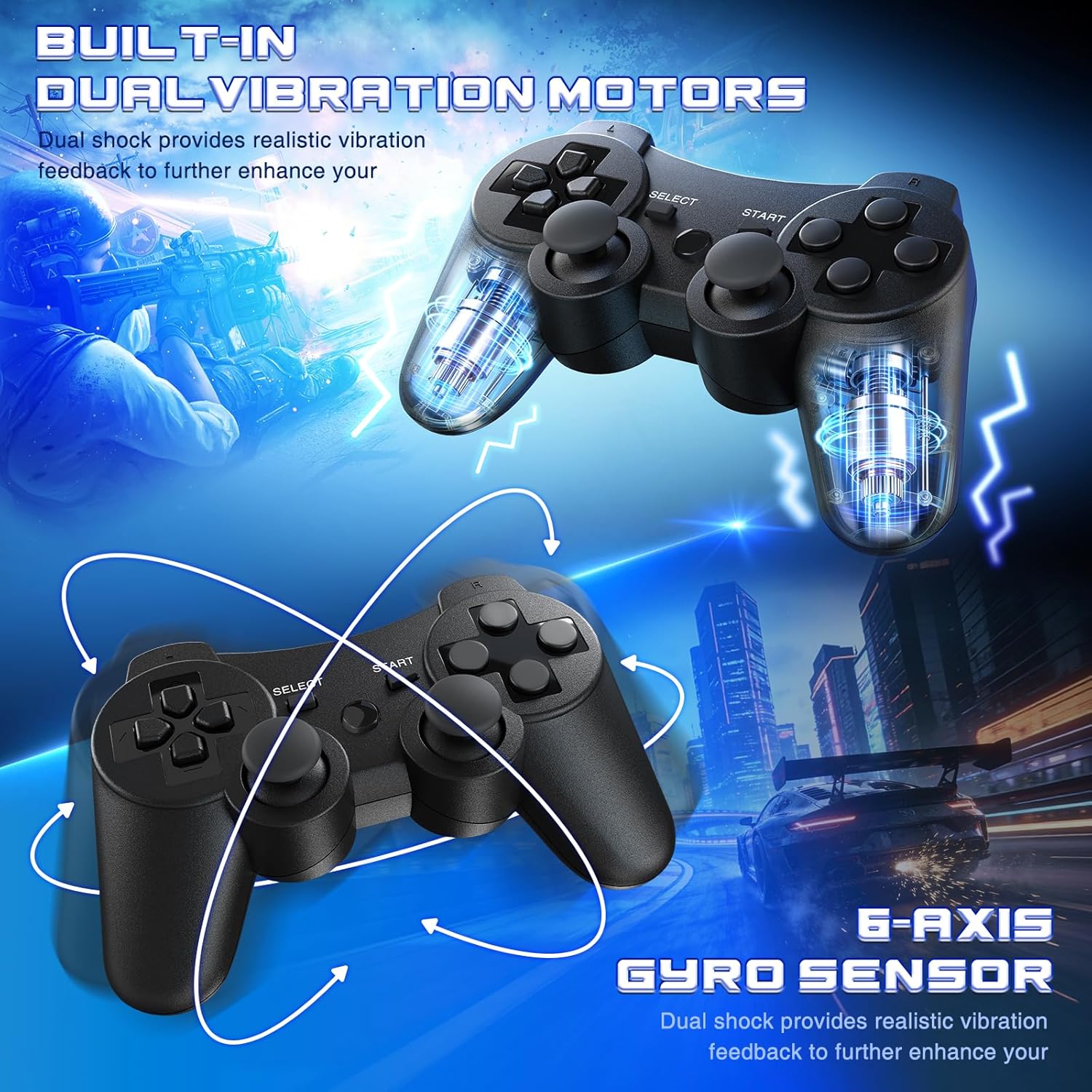 Thumbnail 4 de Sefitopher Wireless Controller for PS3 – Bluetooth Gamepad with DualShock Feel and USB Charging Cable