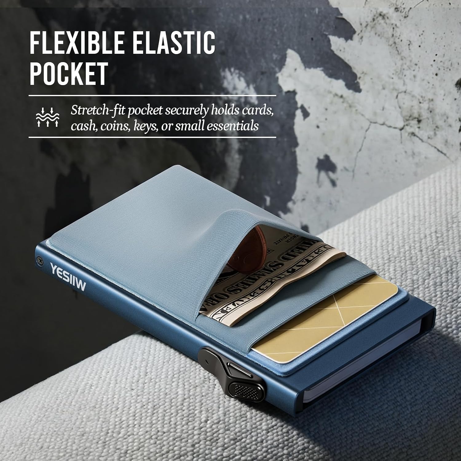 Thumbnail 5 de YESIIW Minimalistische RFID-Brieftasche mit Pop-up-Kartenhalter und Münzfach – schlankes Kartenetui für Herren (blau)