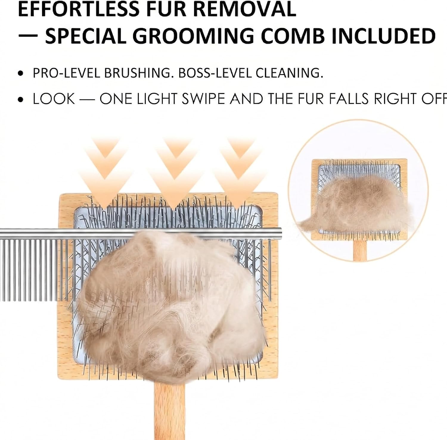 Detalle de COZYGIFT Dog Slicker Brush for Dogs – Long-Hair Doodle Brush with 2‑in‑1 Detangling Comb
