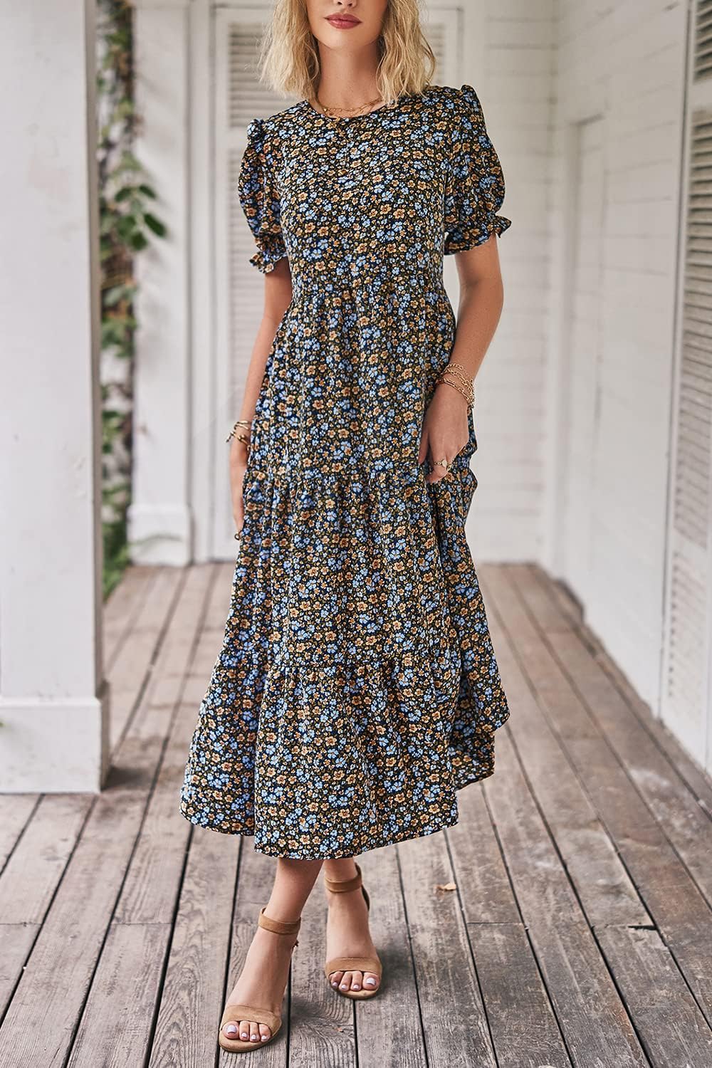 Detalle 2 de PRETTYGARDEN 2026 Summer Floral Boho Midi Sundress for Women